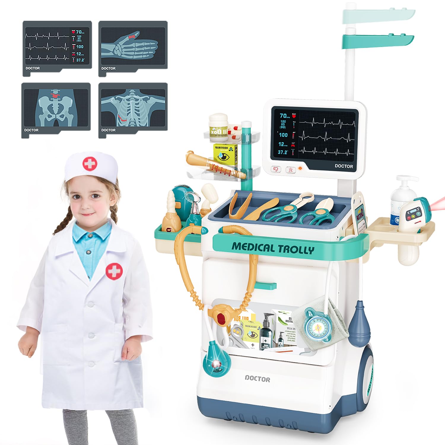 Doctor Kit for Kids 28 Accessories Pretend Medical Station Set Mobile