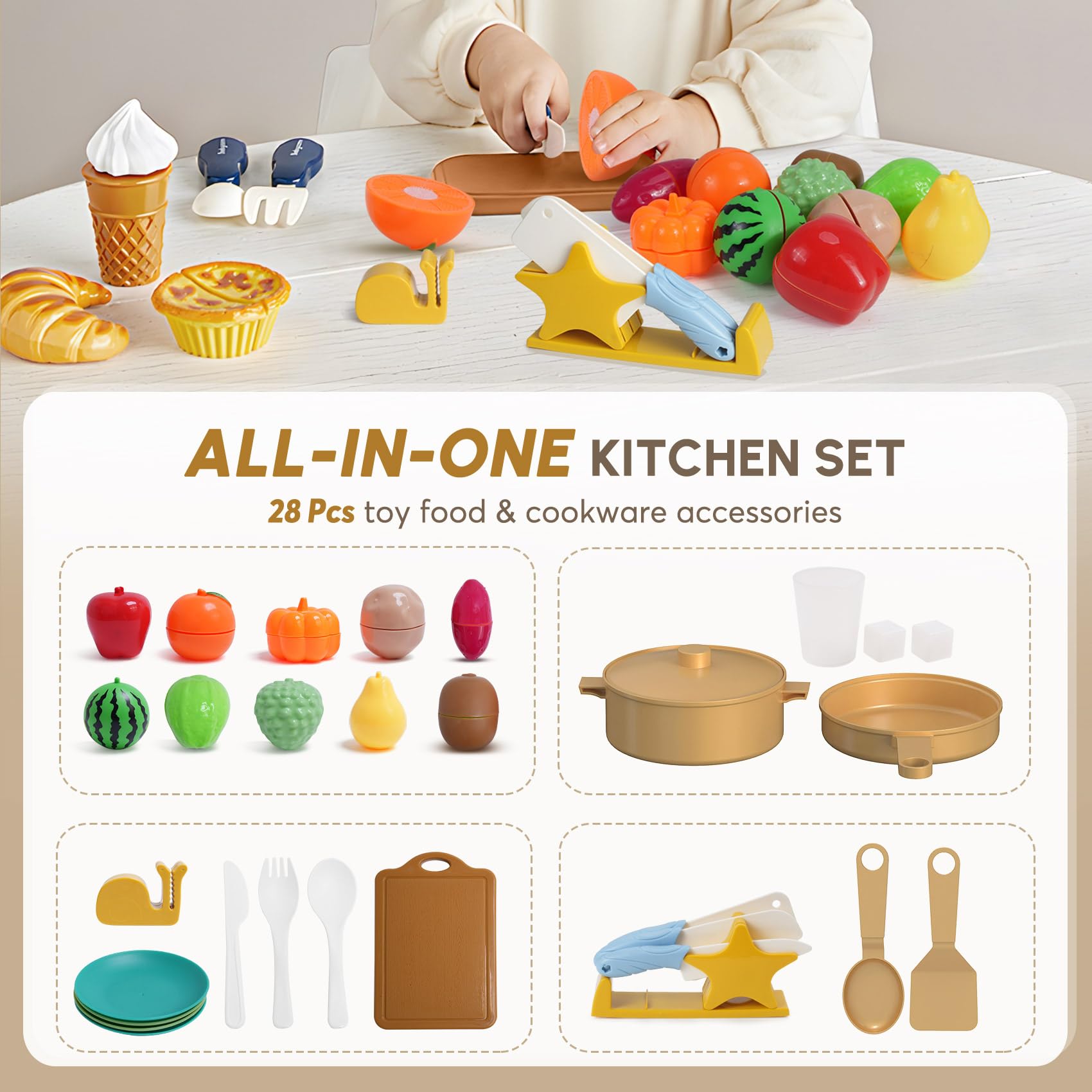 Wooden Play Kitchen with Lights and Sounds for Kids