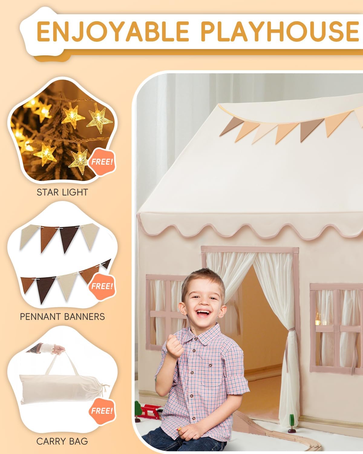 Kids Play Tent Playhouse with Star Lights and Accessories