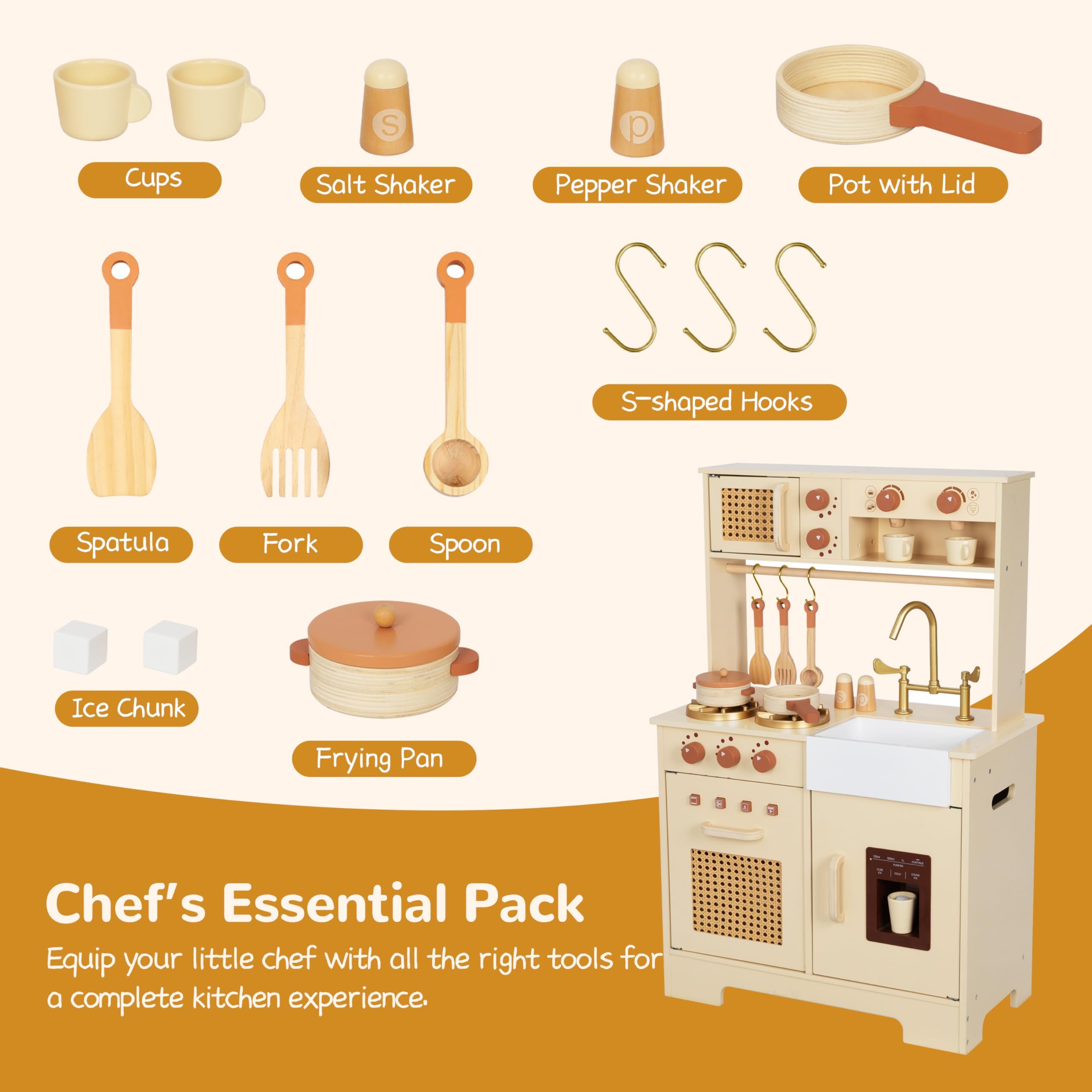 Wooden Play Kitchen Set for Toddlers Ages 3+