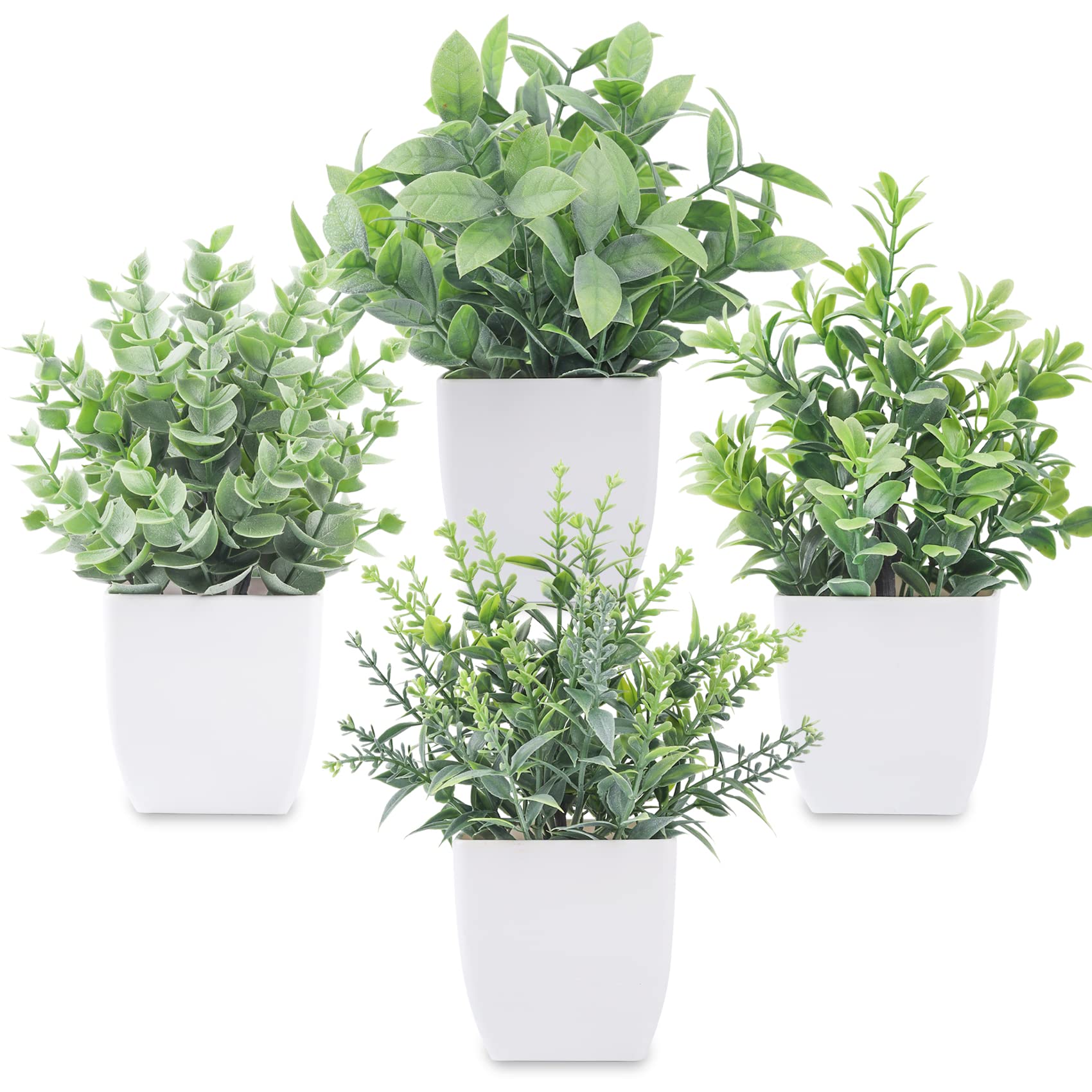 4 Pack Fake Plants Mini Artificial Greenery Potted Plants for Home