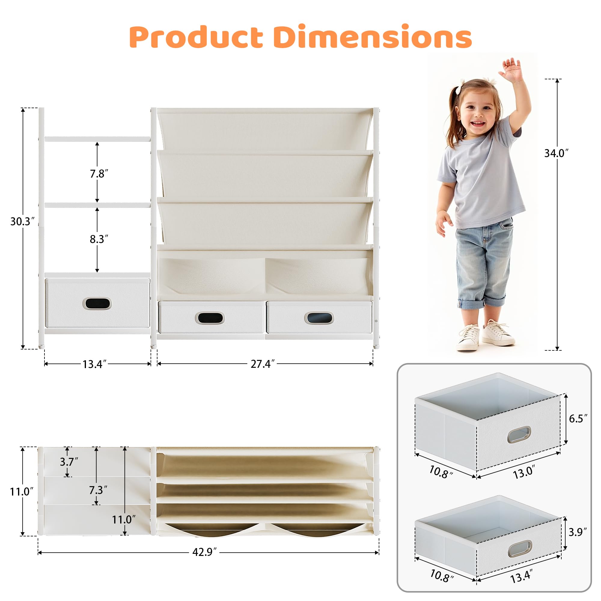 Kids Bookshelf with Storage Drawers - 3 Tier Toddler Book Organizer