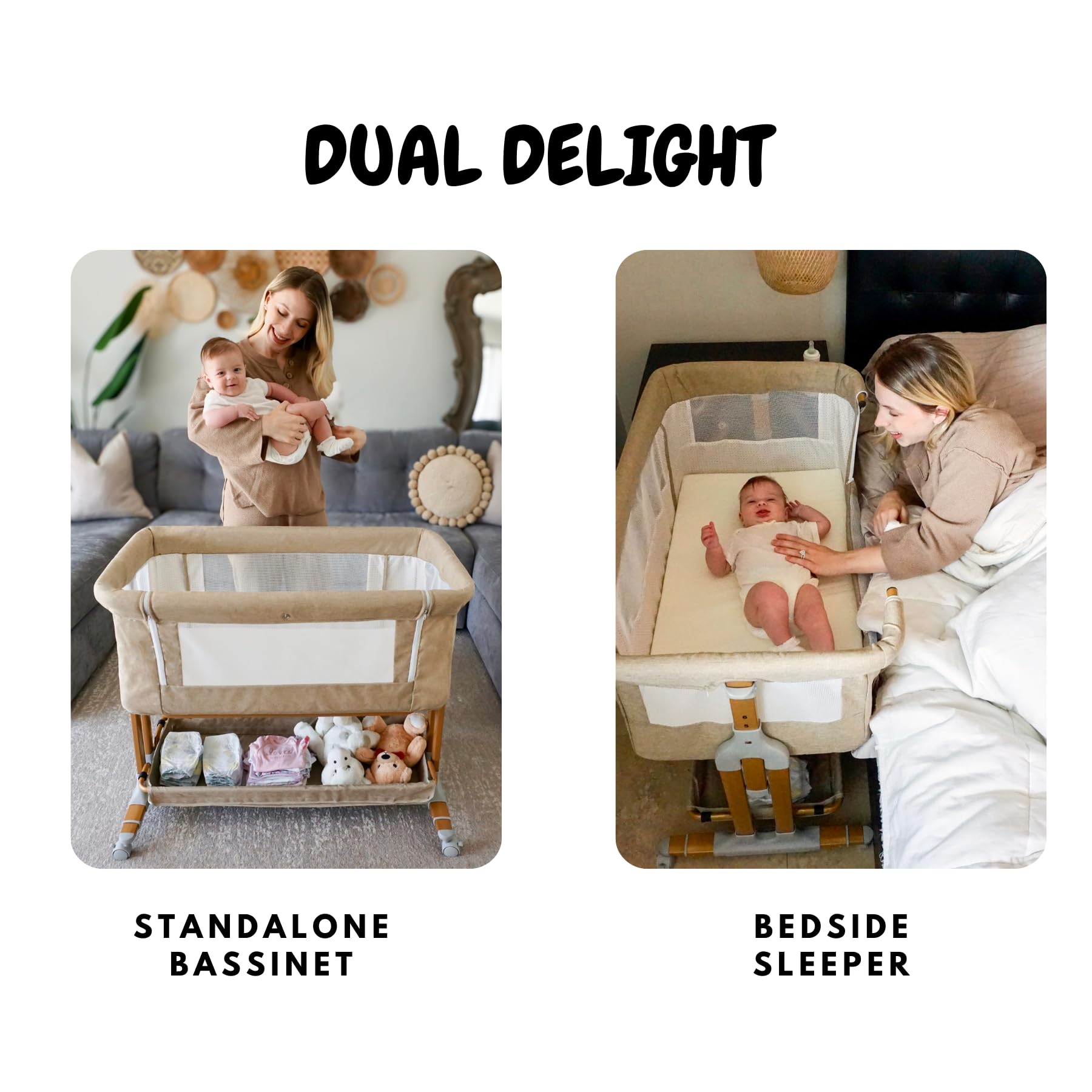 2-in-1 Bedside Bassinet with Adjustable Height