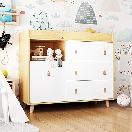 Baby Dresser Changing Table with Drawers,Shelf,Hidden Laundry