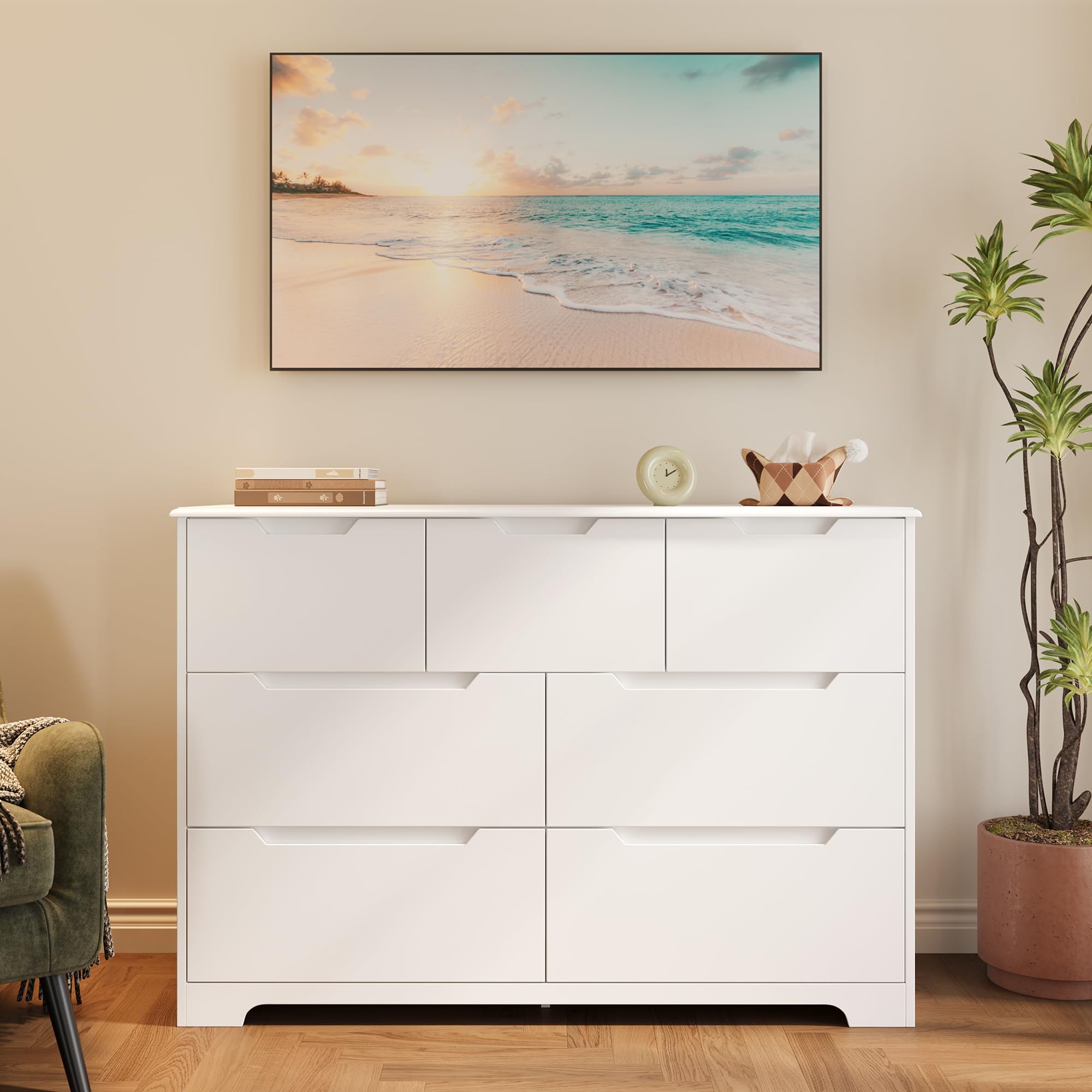 7-Drawer White Dresser 48" Wide for Bedroom Storage