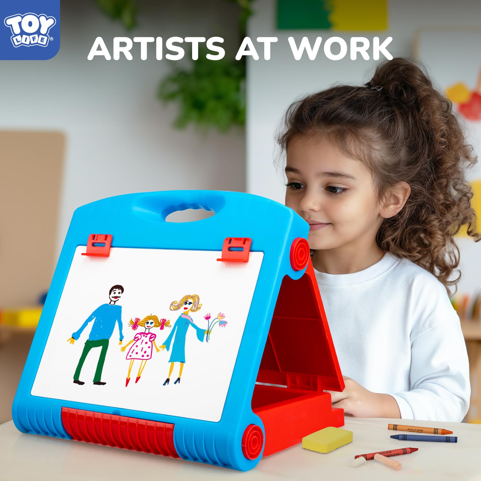 Tabletop Art Easel for Kids 3-in-1 Chalkboard Whiteboard Set