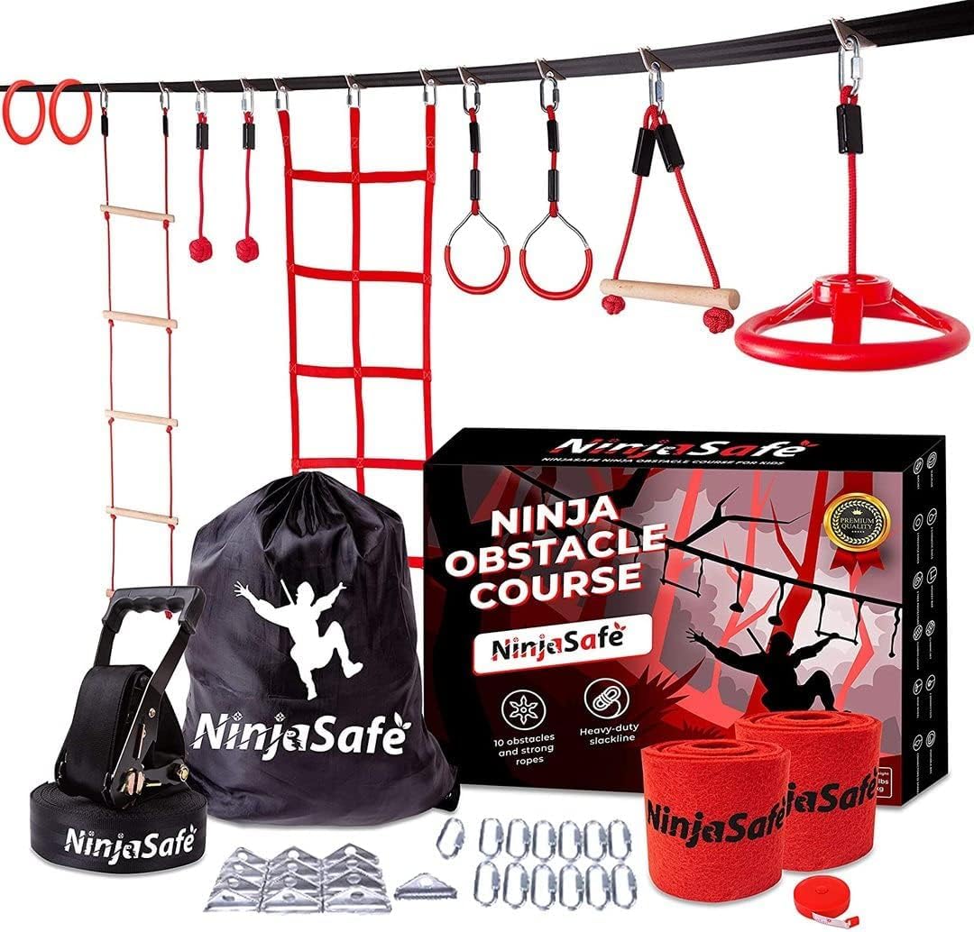 Kids Outdoor Ninja Obstacle Course with Slackline