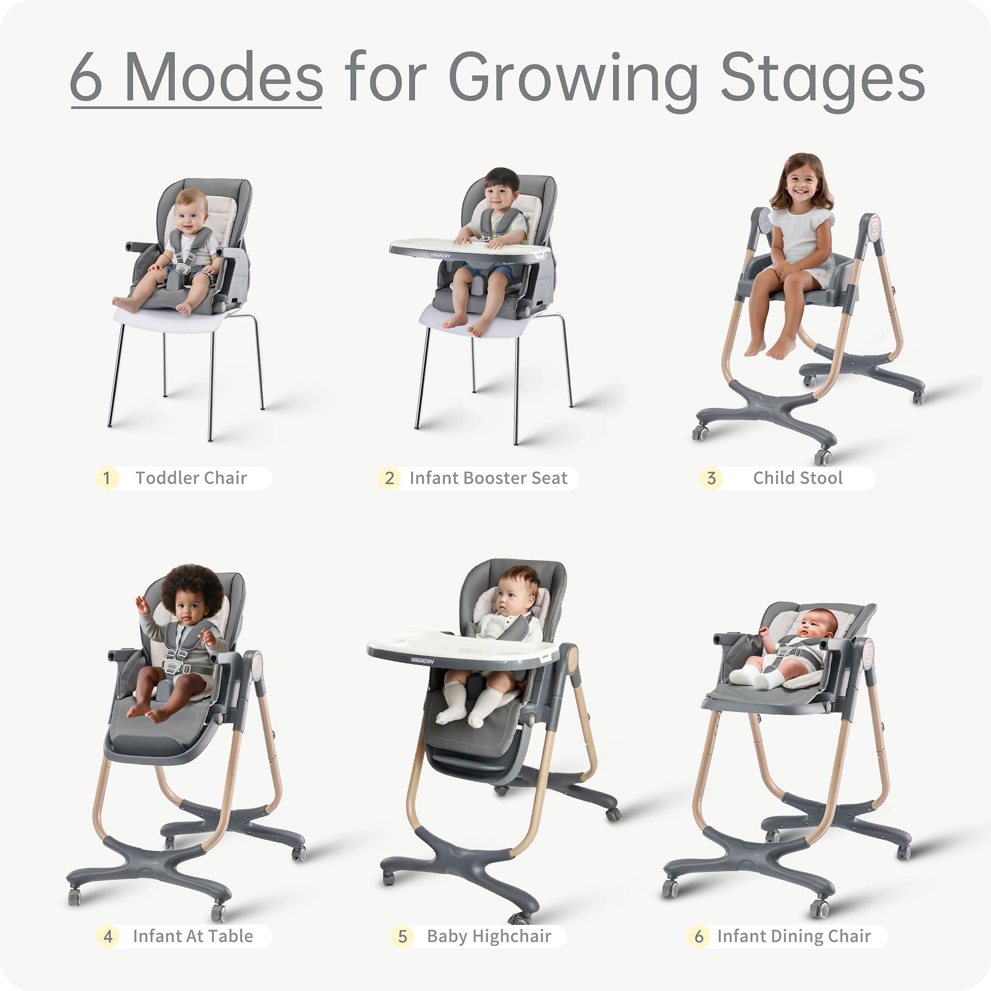 6-in-1 Convertible High Chair with Adjustable Height and Foldable Design