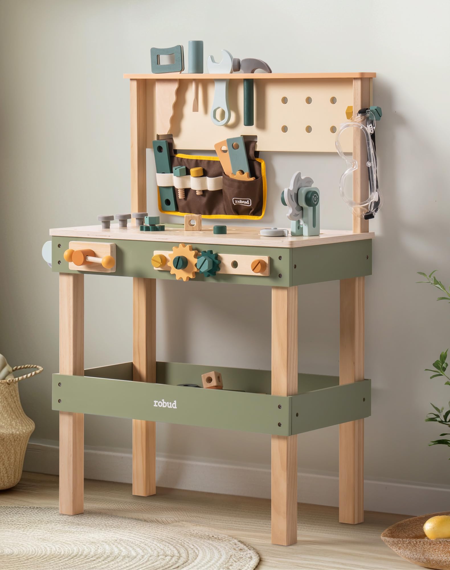 Wooden Toddler Workbench with Tool Belt and Accessories