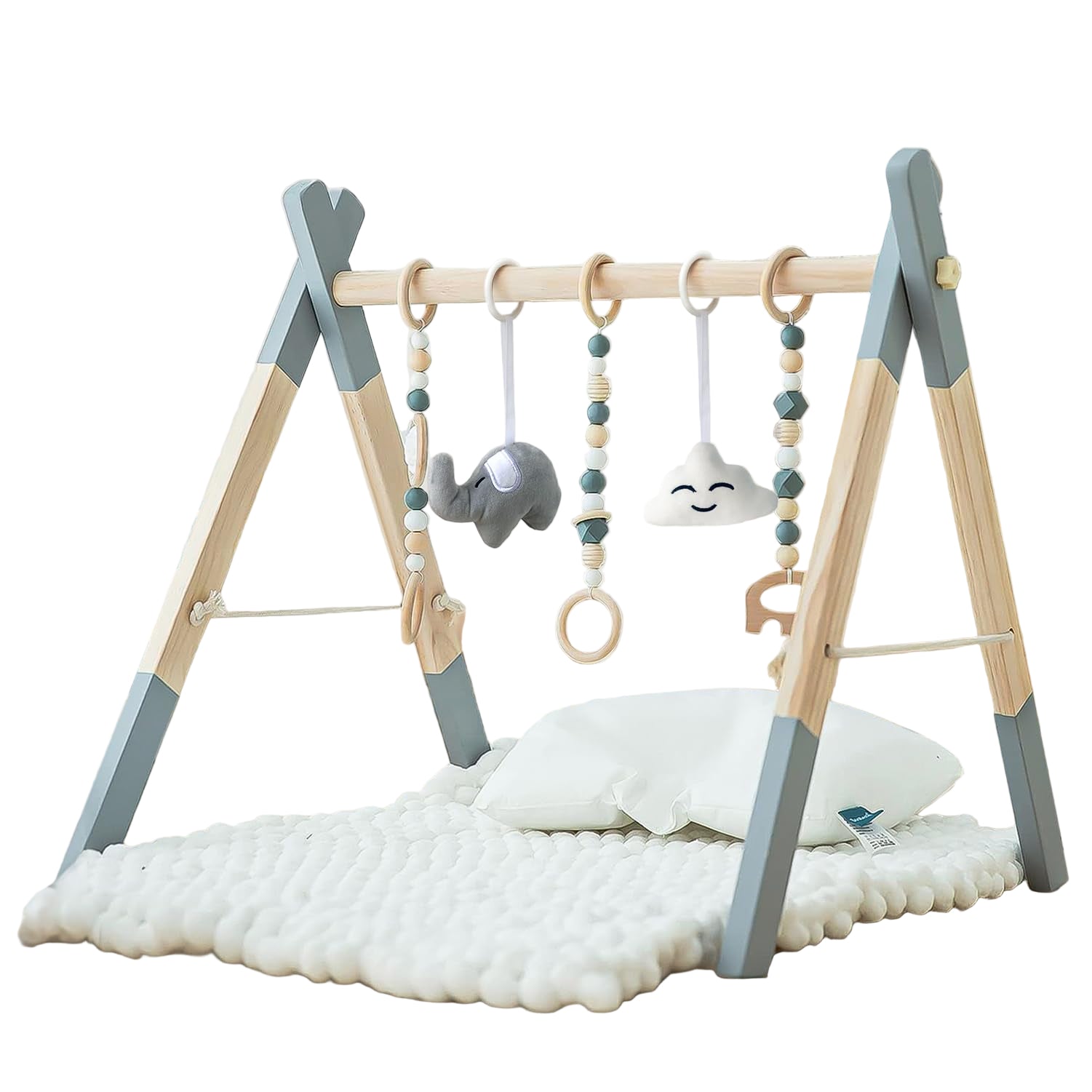 Foldable Baby Play Gym Frame Activity Hanging Bar With 5 Toys