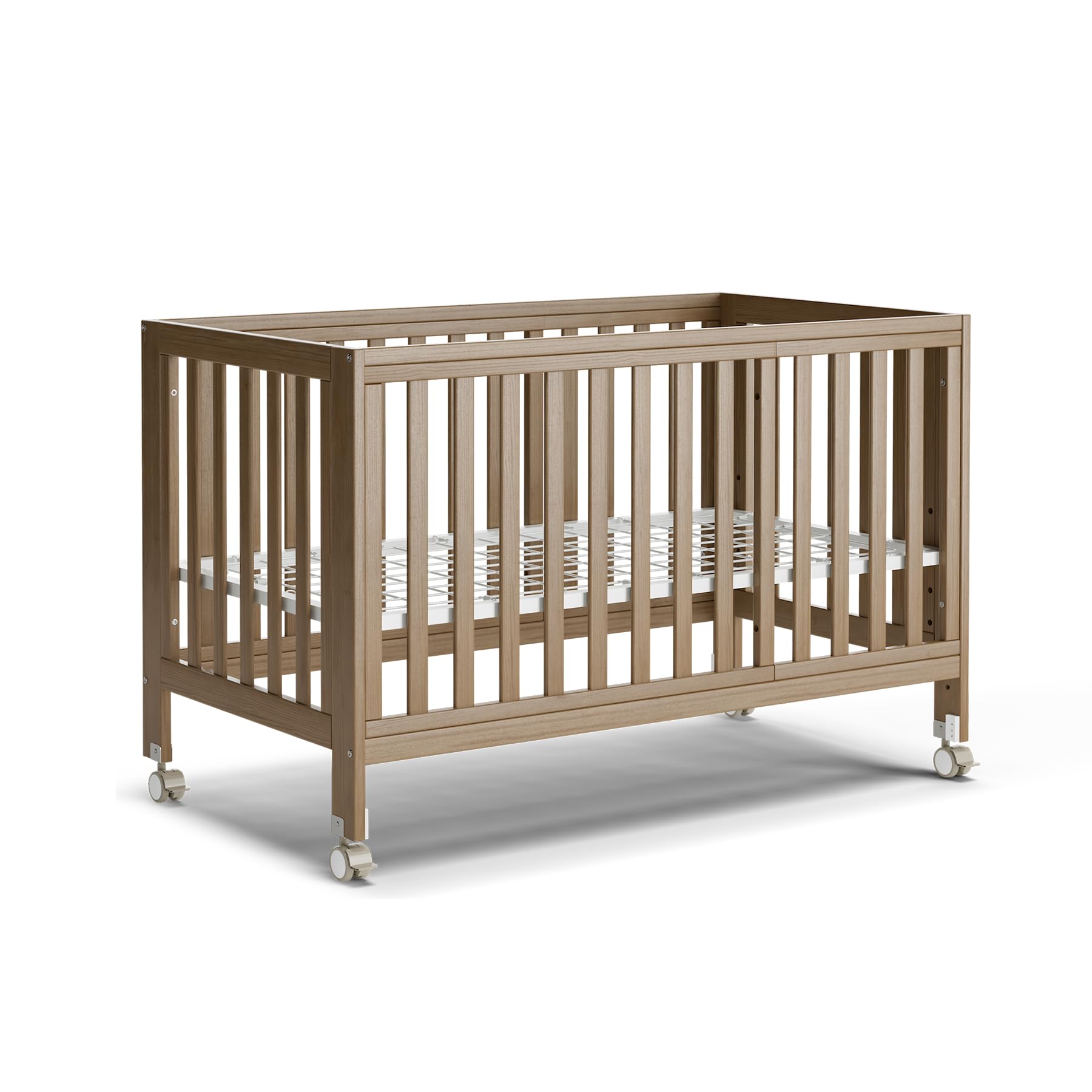 11-in-1 Convertible Baby Crib with Wheels and Adjustable Mattress Height