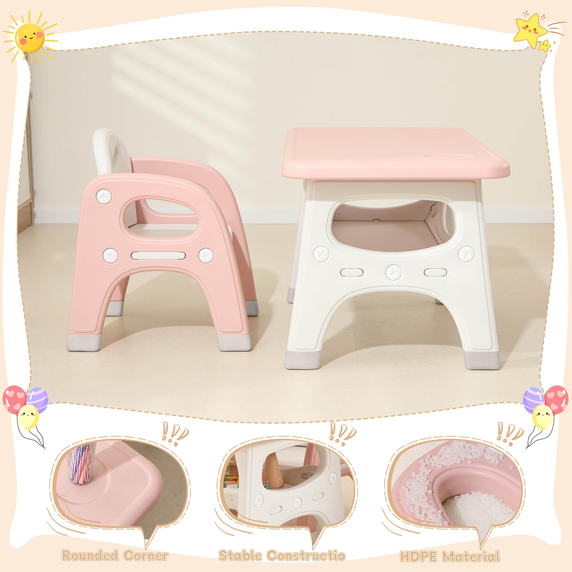 Kids Table and Chairs Set with Storage