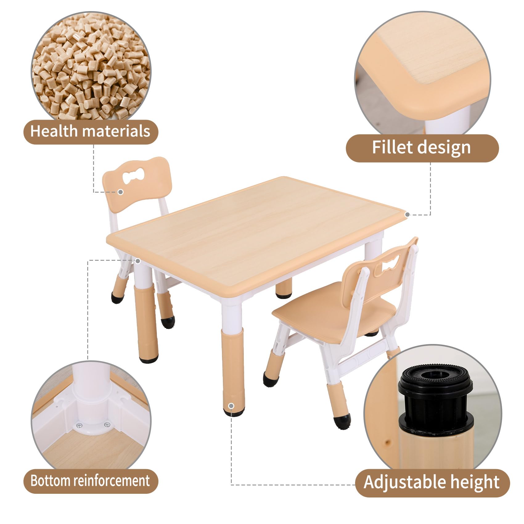 Height Adjustable Kids Table and Chairs Set