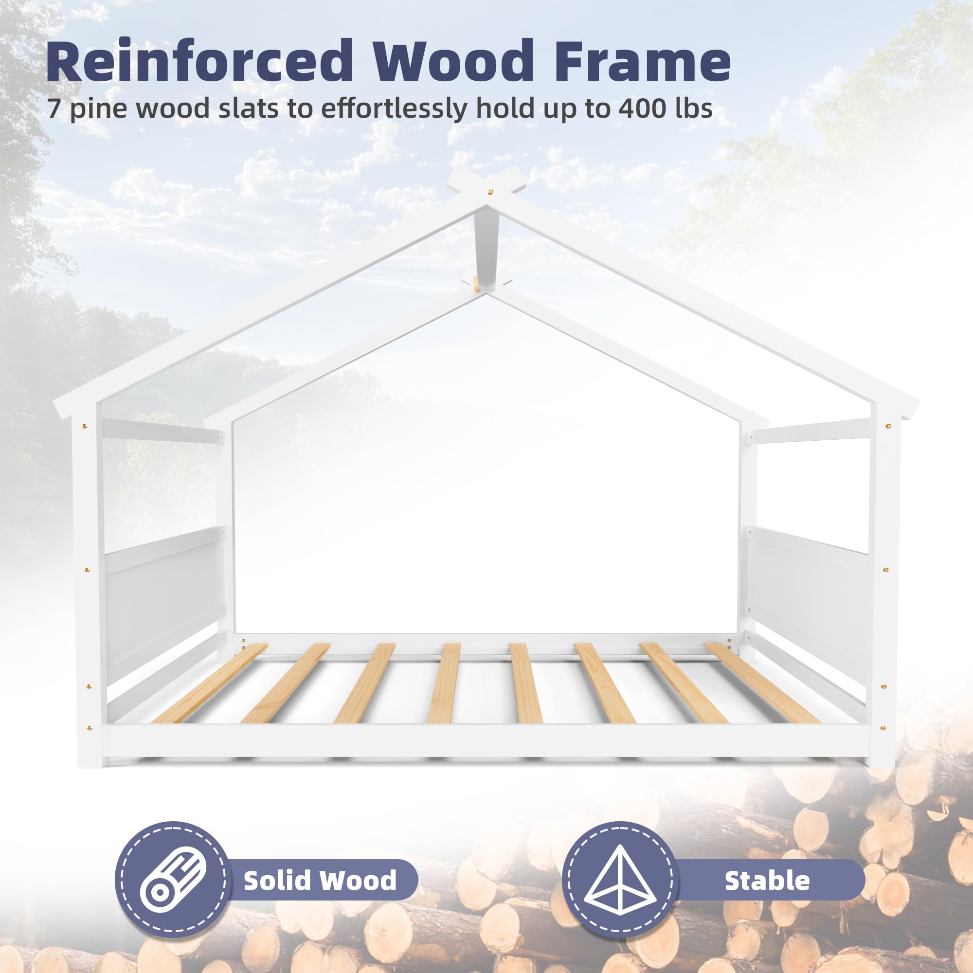 Twin Floor House Bed Frame with Headboard and Footboard