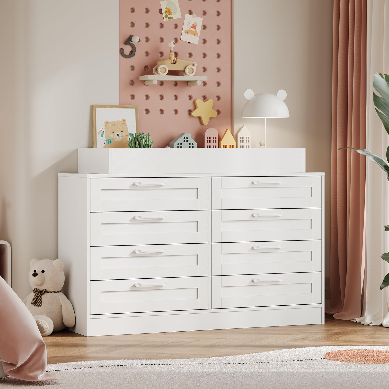 8-Drawer Nursery Changing Table Dresser with Shelves