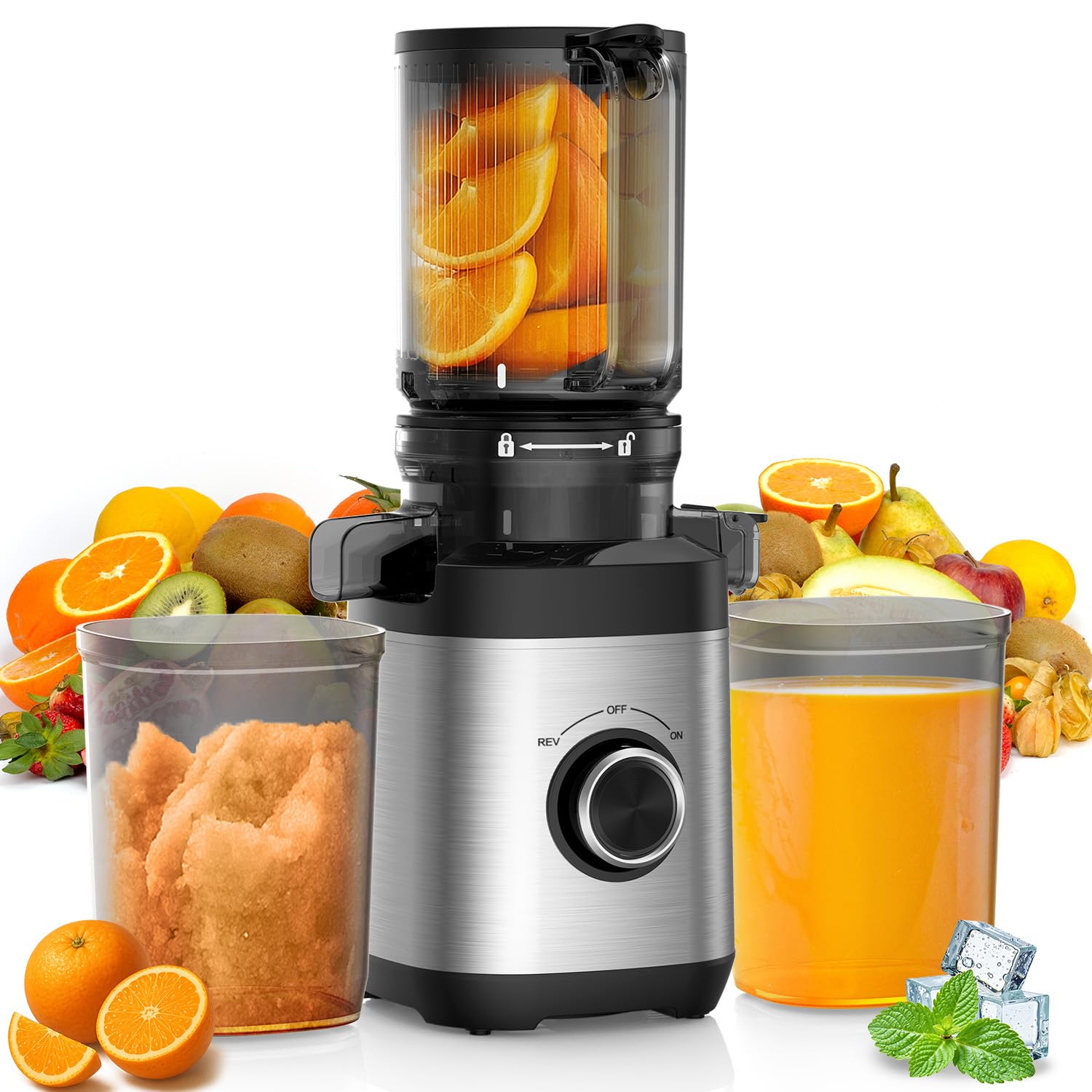 Cold Press Juicer Fit Whole Fruits and Vegetables, Slow Masticating Juicers