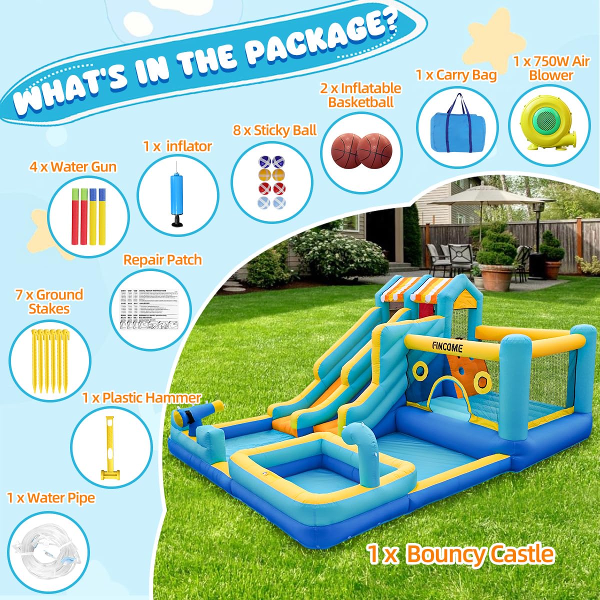 10-in-1 Inflatable Water Slide Bounce House with Blower