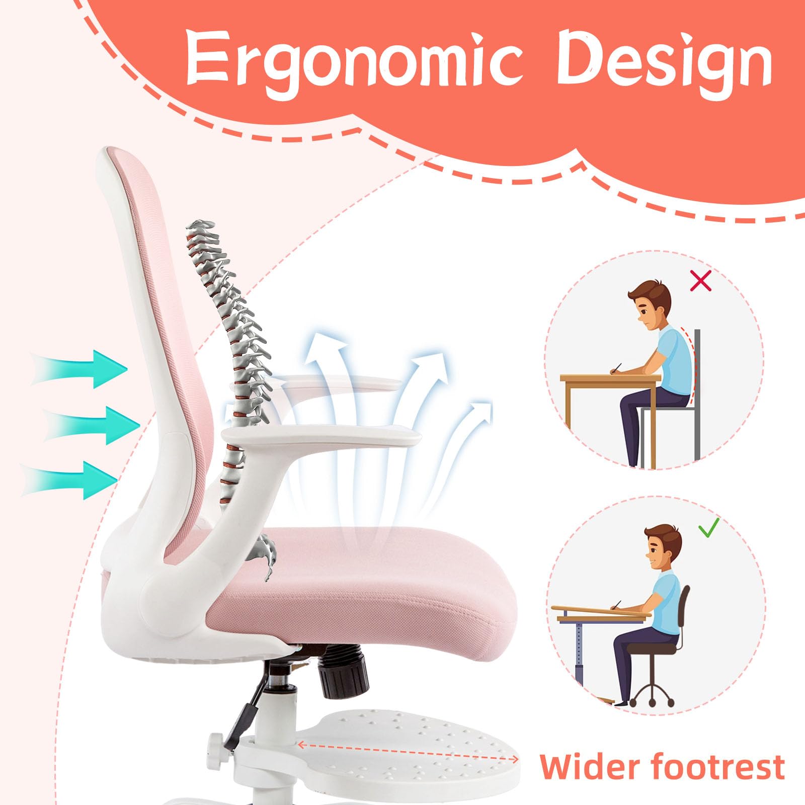 Ergonomic Kids Desk Chair with Adjustable Footrest
