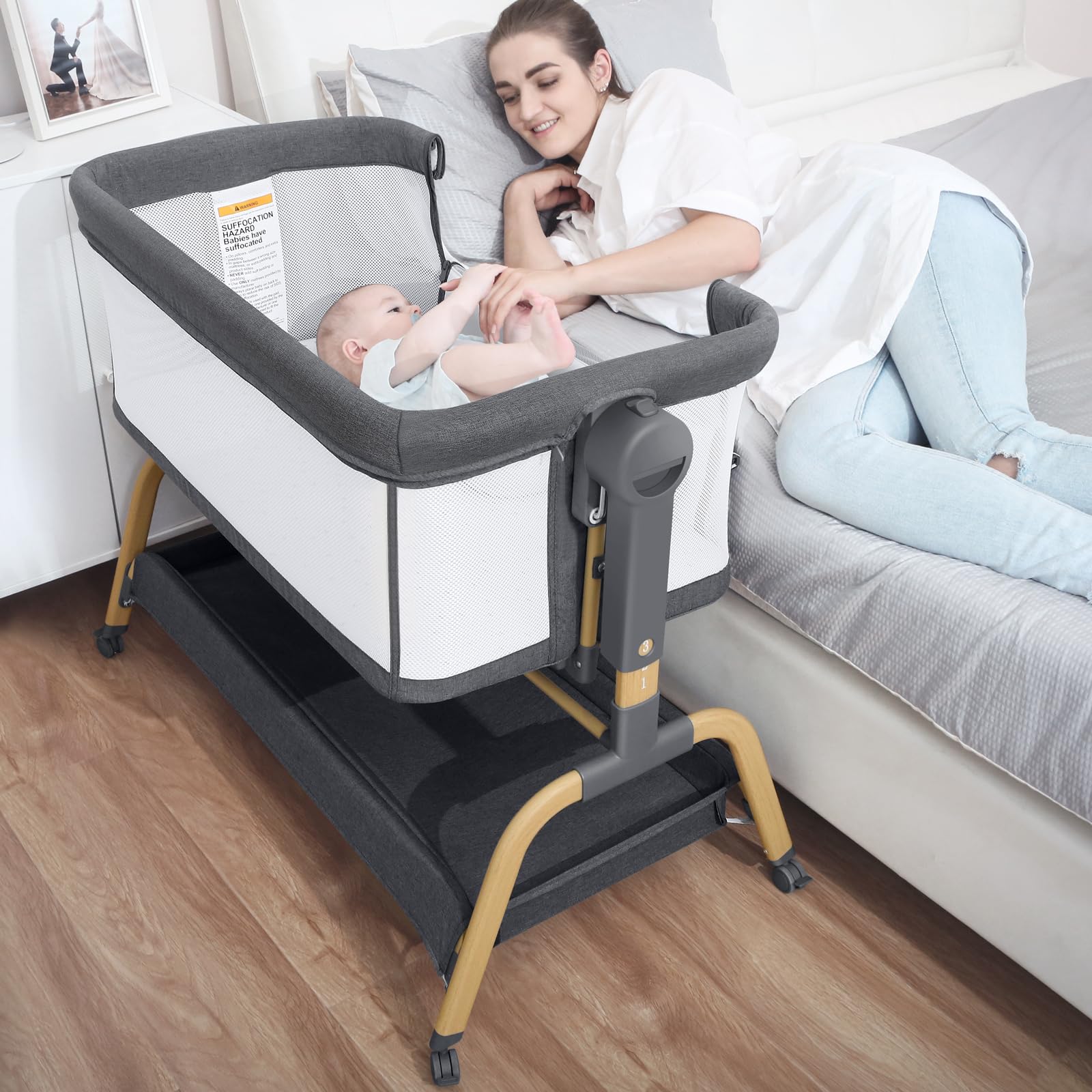 3-in-1 Bedside Bassinet with Adjustable Height