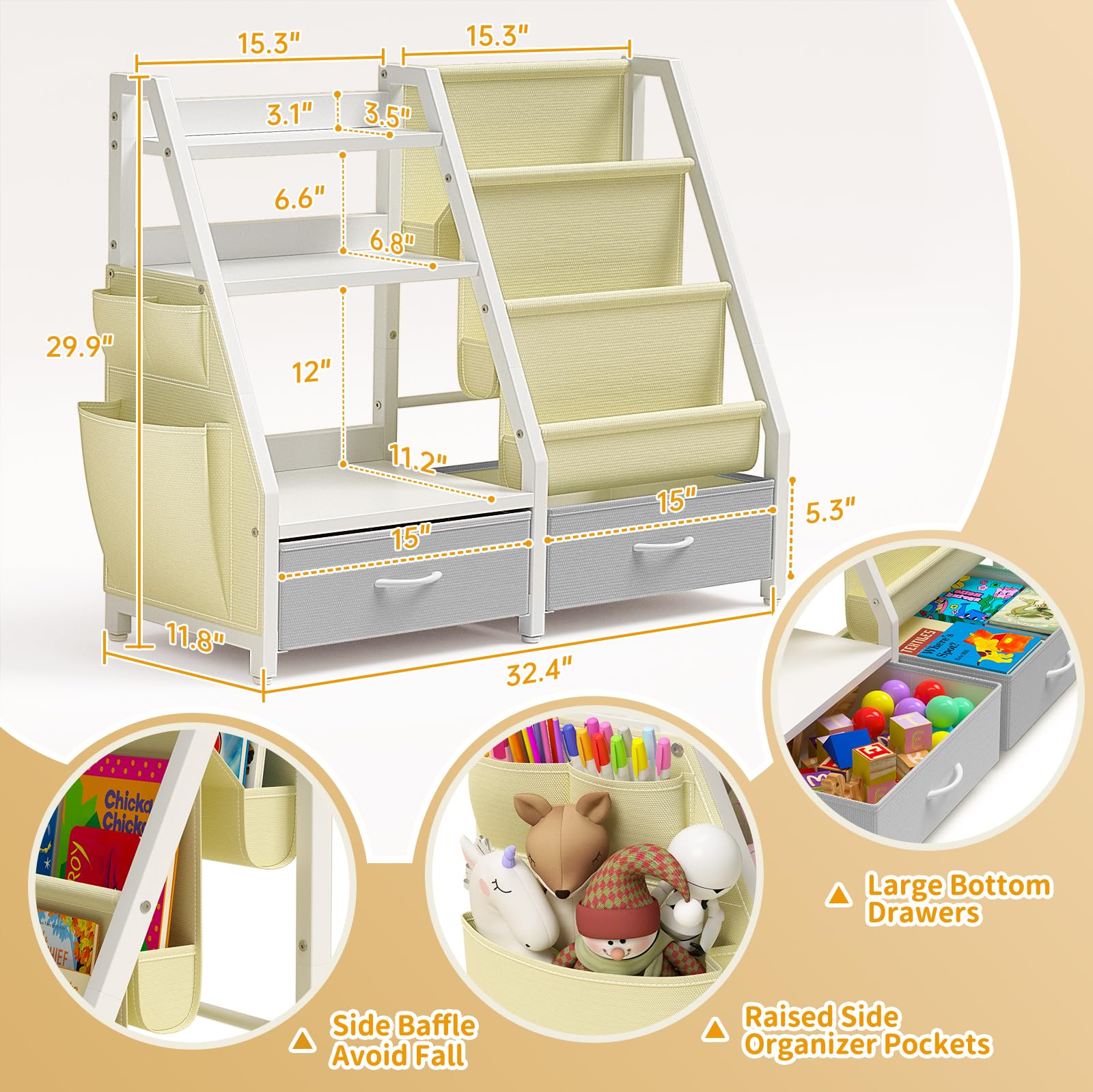 Kids Bookshelf and Toy Organizer with Storage Bins