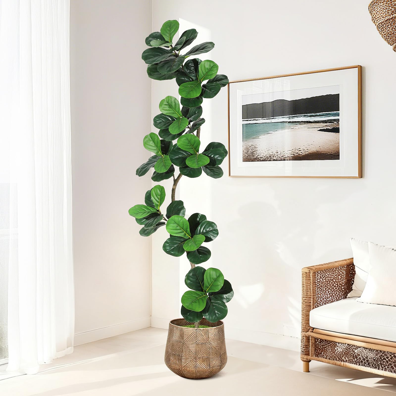 7ft Artificial Fiddle Leaf Fig Tree with White Planter