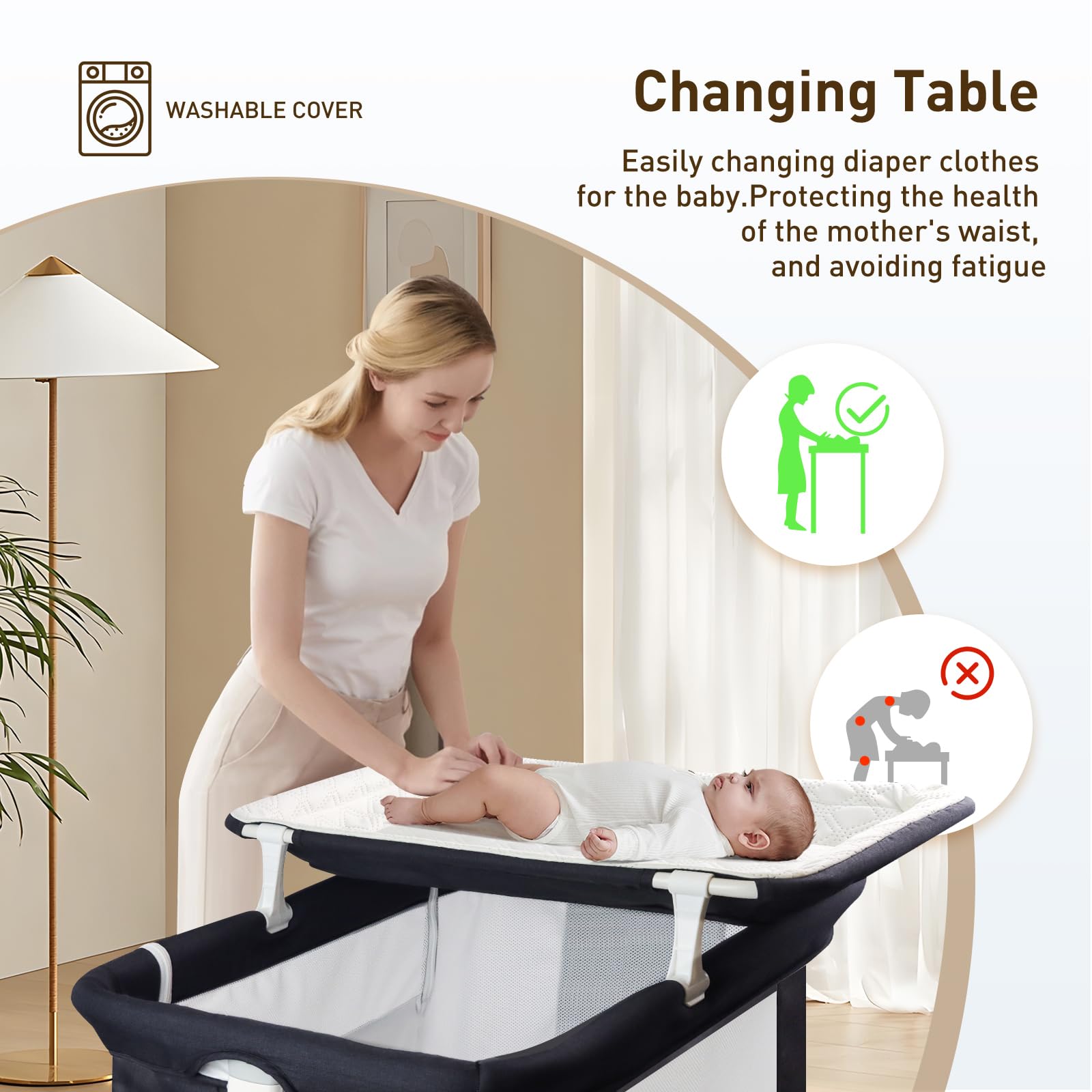 4-in-1 Bedside Bassinet with Wheels and Storage