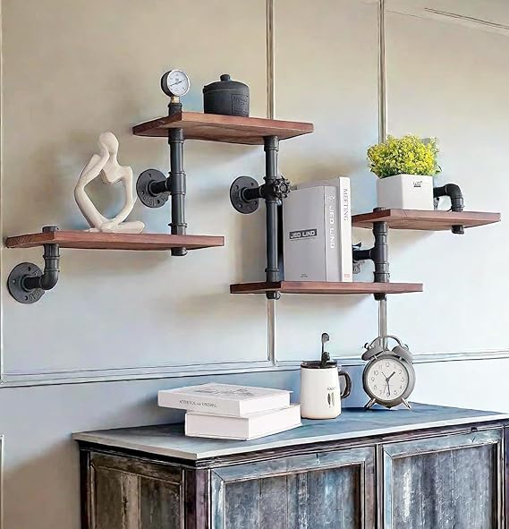 ndustrial Rustic Modern Wood Ladder Pipe Wall Mounted Floating