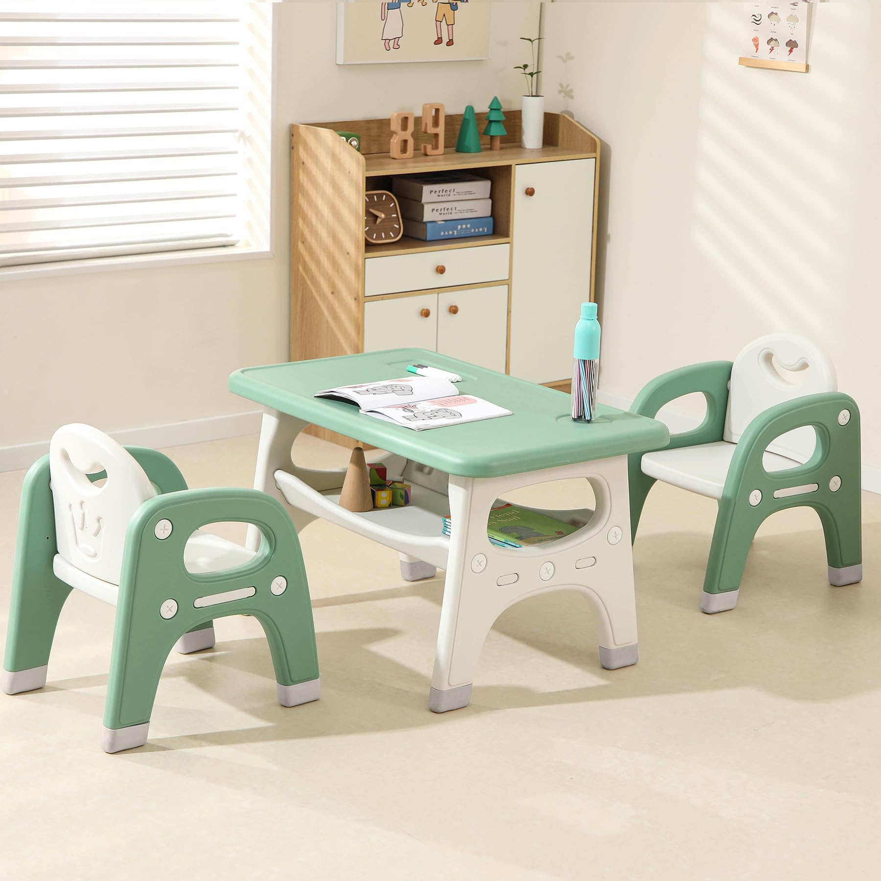 Kids Activity Table and Chairs Set with Storage