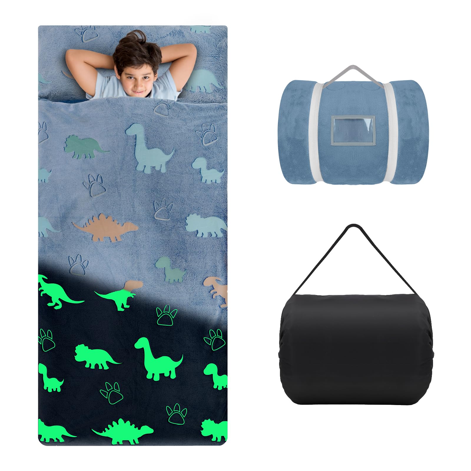 Kids Sleeping Bag Soft Plush Glowing Toddler Nap Mat with Pillow for Boys Girls Large Sleeping Mat for Daycare Preschool Kindergarten