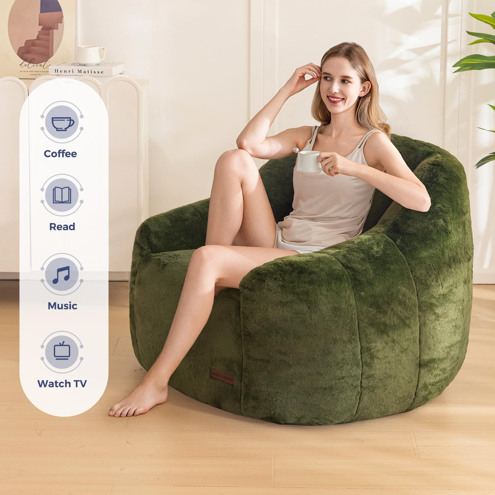 Faux Fur Bean Bag Chair with Back Support