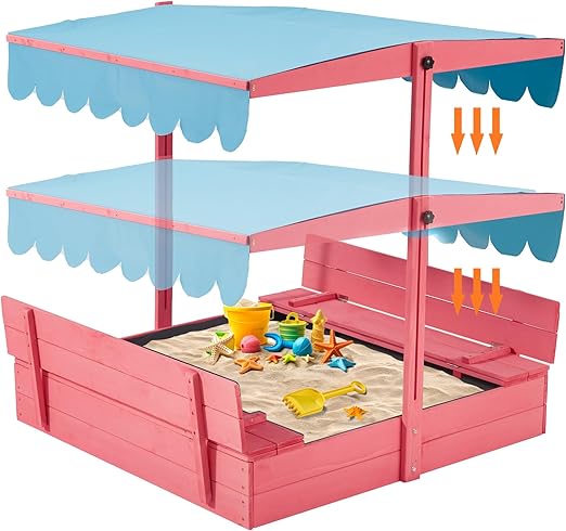 Sandbox with Lid,Kids Sandbox with Cover Outdoor,Wooden Sand Box