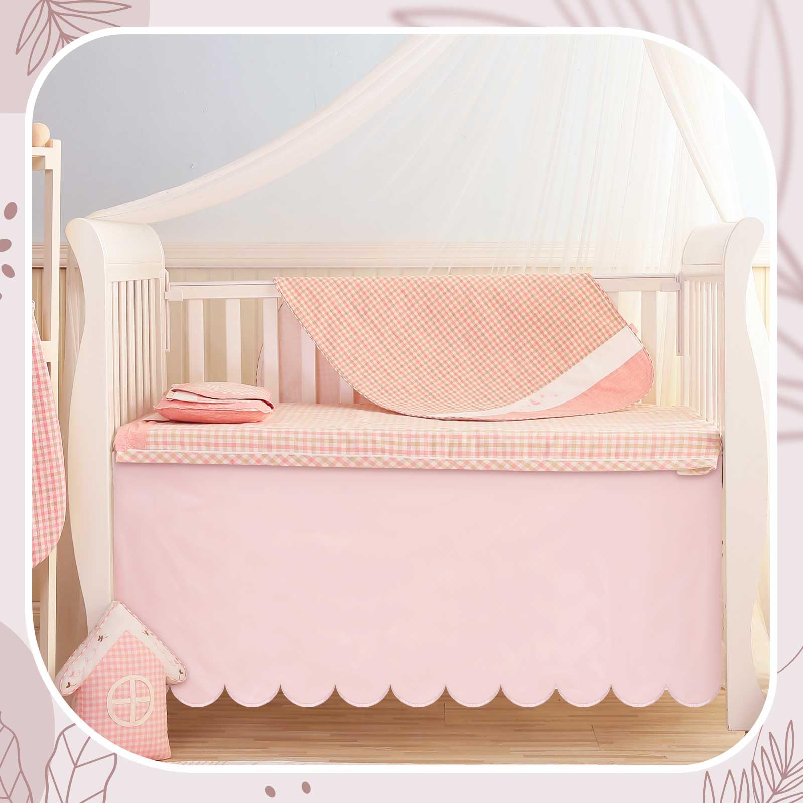 Hahafelt Scalloped Crib Skirt 28"x 52" with Drop Pleated Dust Ruffle with Split Corners for Baby Boys Girls Soft 4-Sided Crib Bed Skirt Nursery Standard Toddler Bedding (14" Drop,Pink)