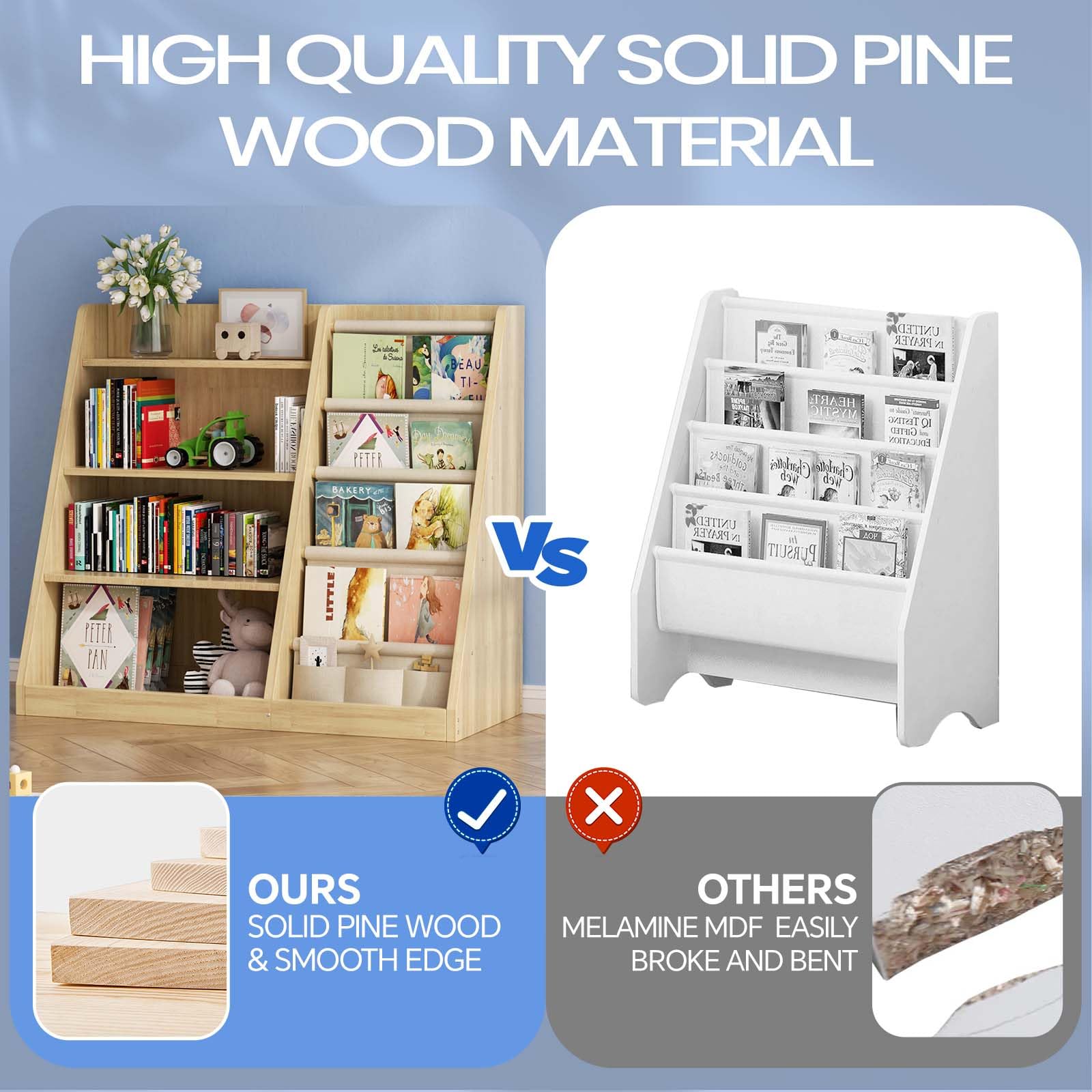4 Tier Wooden Kids Bookshelf and Toy Storage Organizer