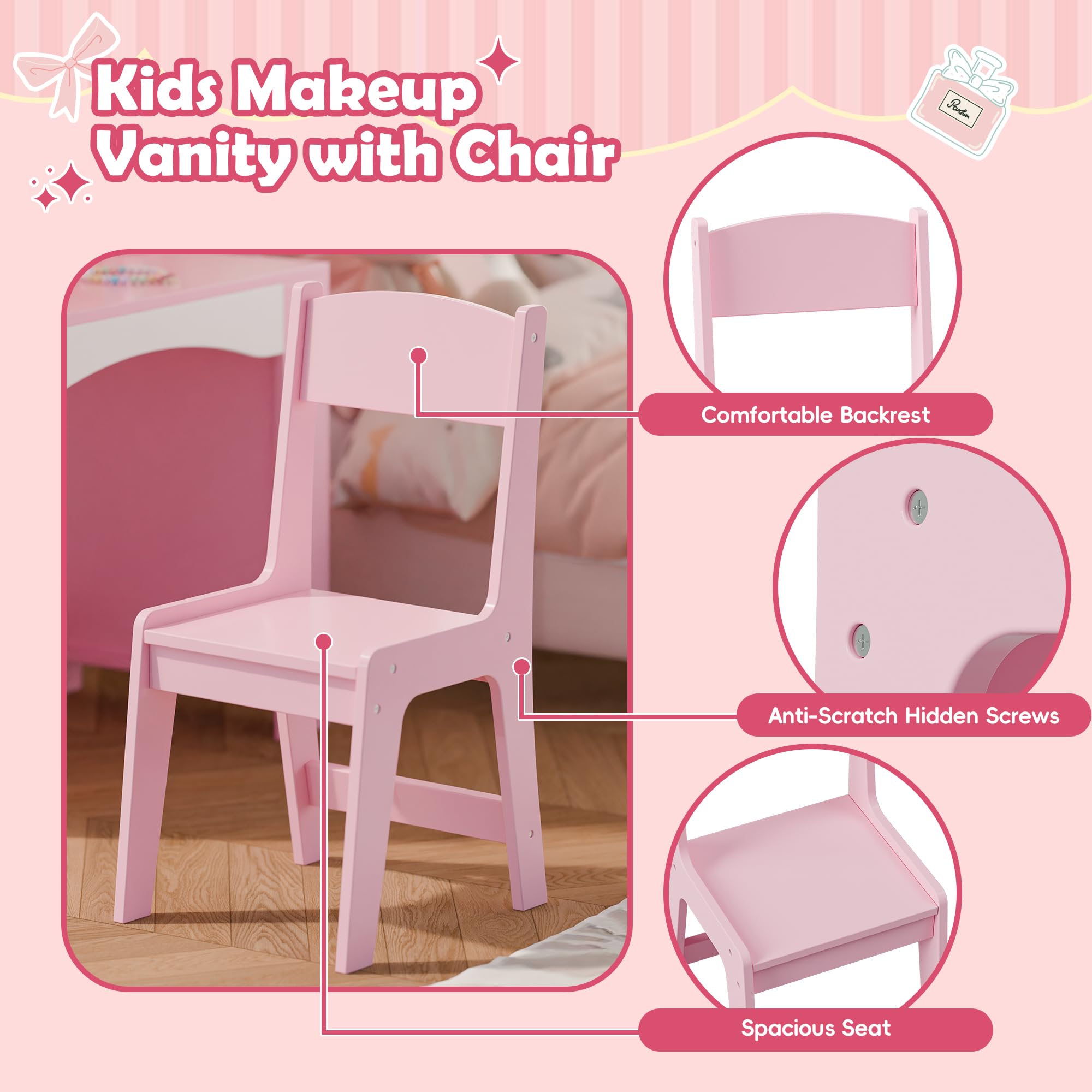 Kids Vanity with LED Mirror and Storage