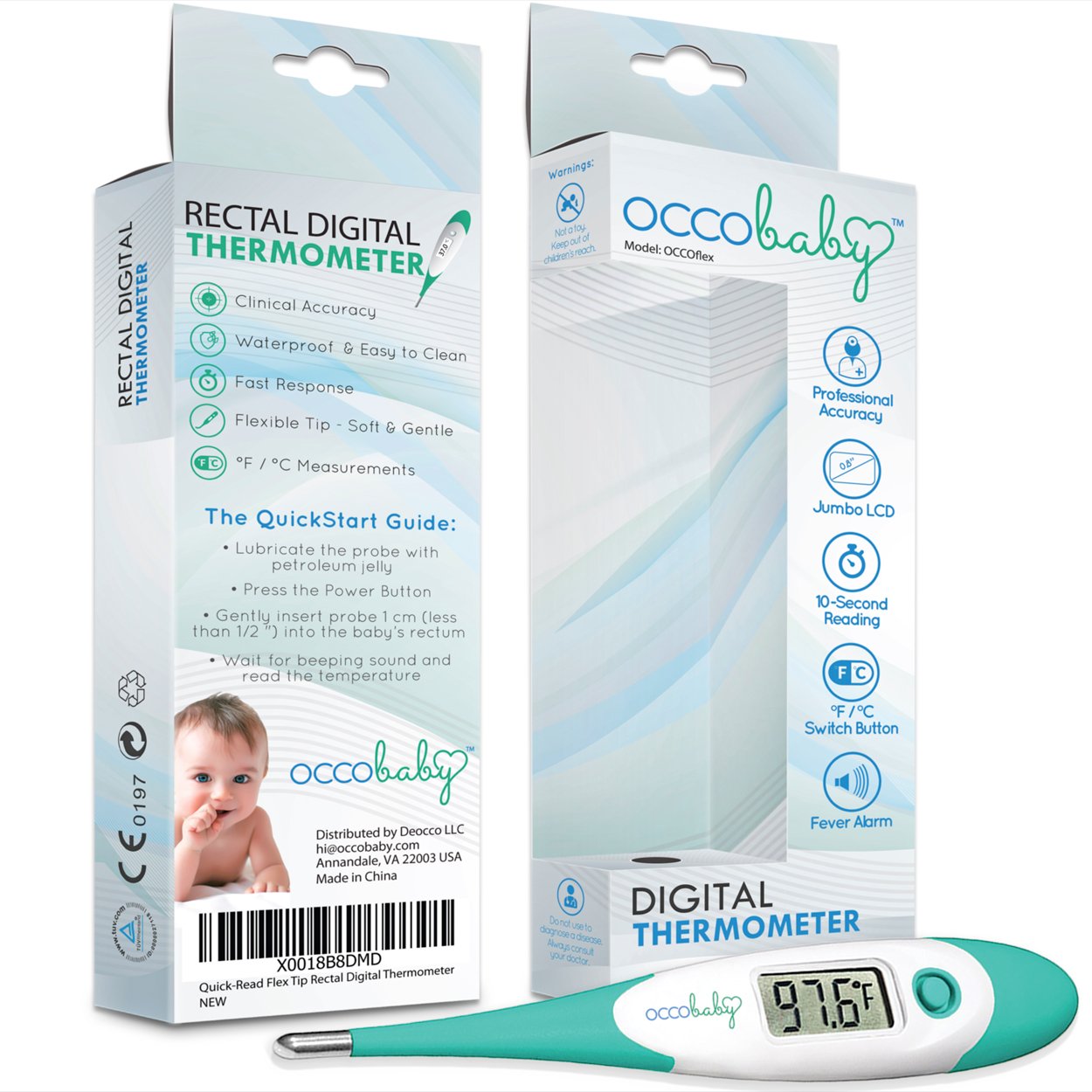 Clinical Digital Baby Thermometer - LCD, Flexible Tip, 10 Second Quick Accurate Fever