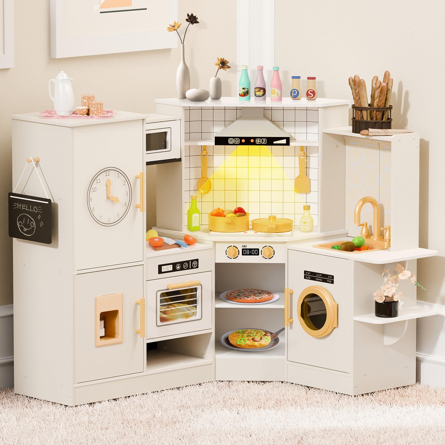 Wooden Play Kitchen with Lights and Sounds for Kids
