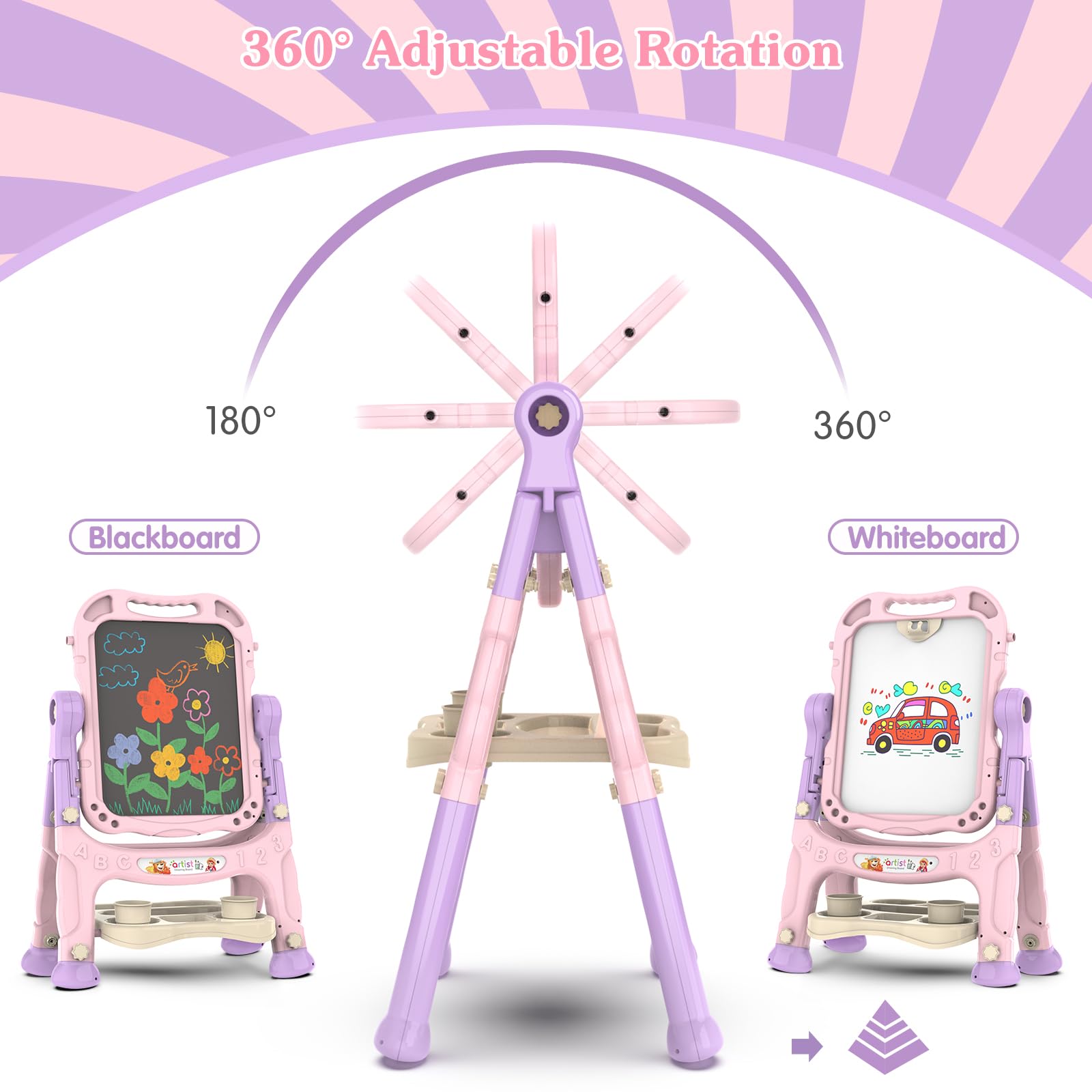 for Kids, Adjustable Standing Rotatable Double Sided Easel