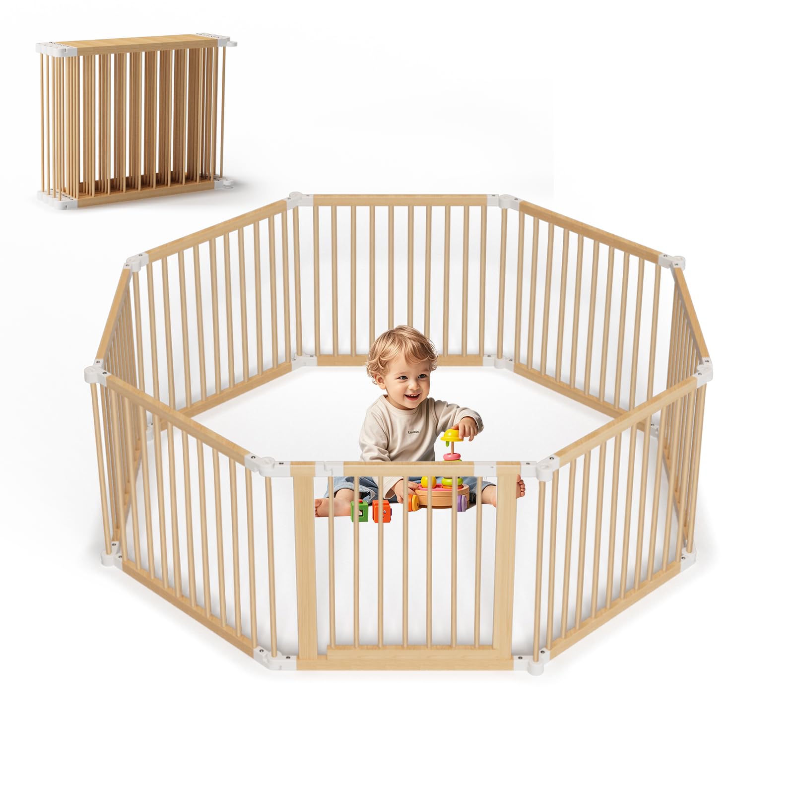 Foldable Wooden Baby Playpen 8 Panel Safety Gate