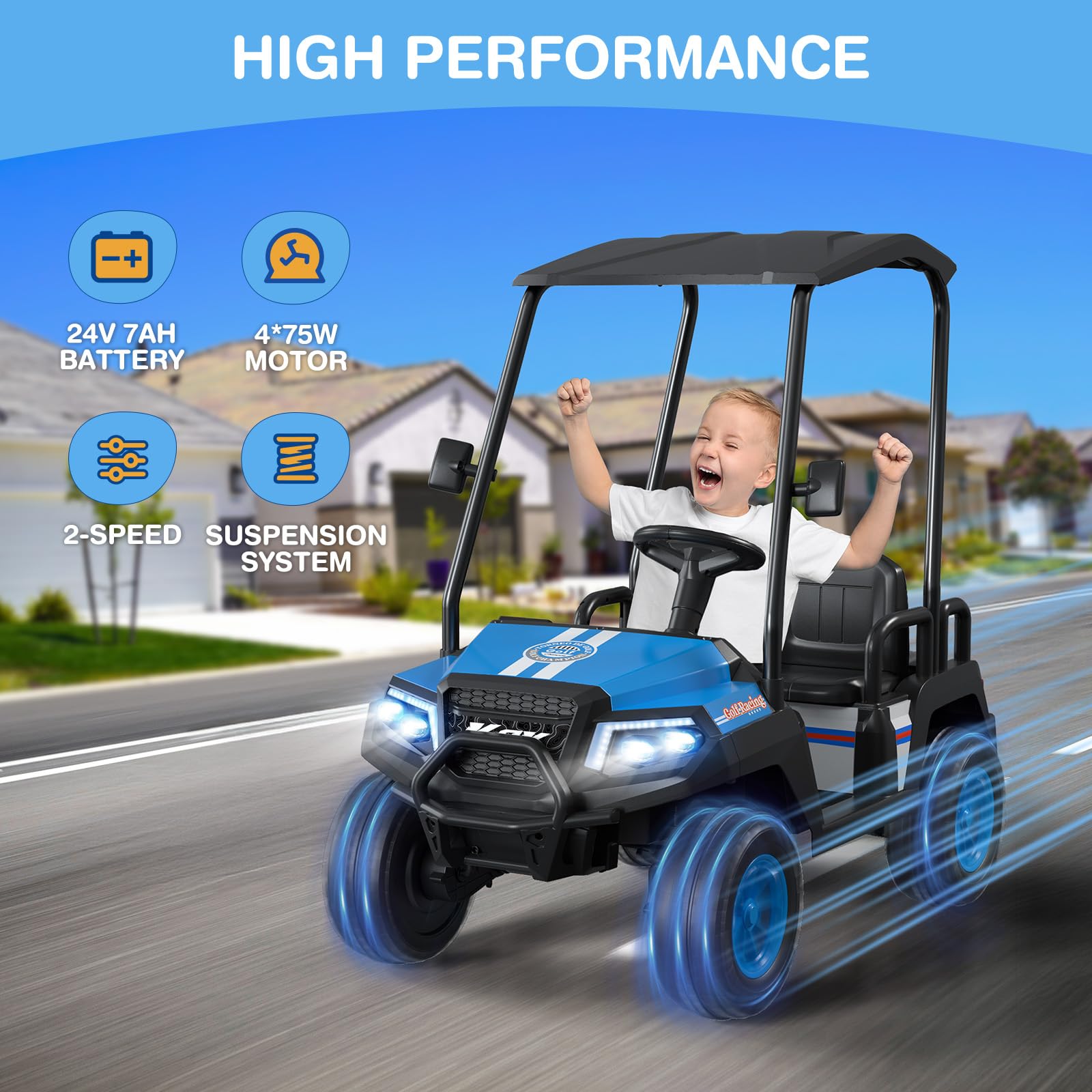 4-Seater Kids Electric Golf Cart 24V Ride On Car with Remote Control