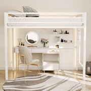 Metal Loft Bed Twin Size with Safety Guardrail and Ladder