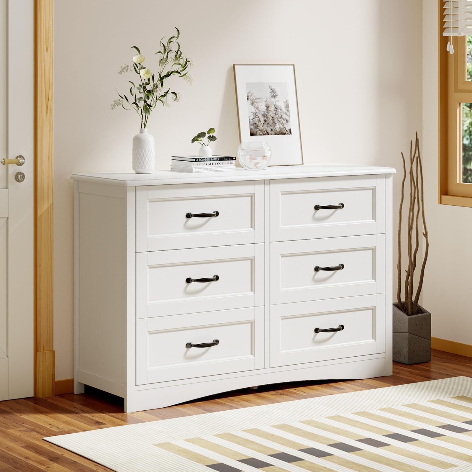 6 Drawer Dresser for Bedroom with Metal Handles