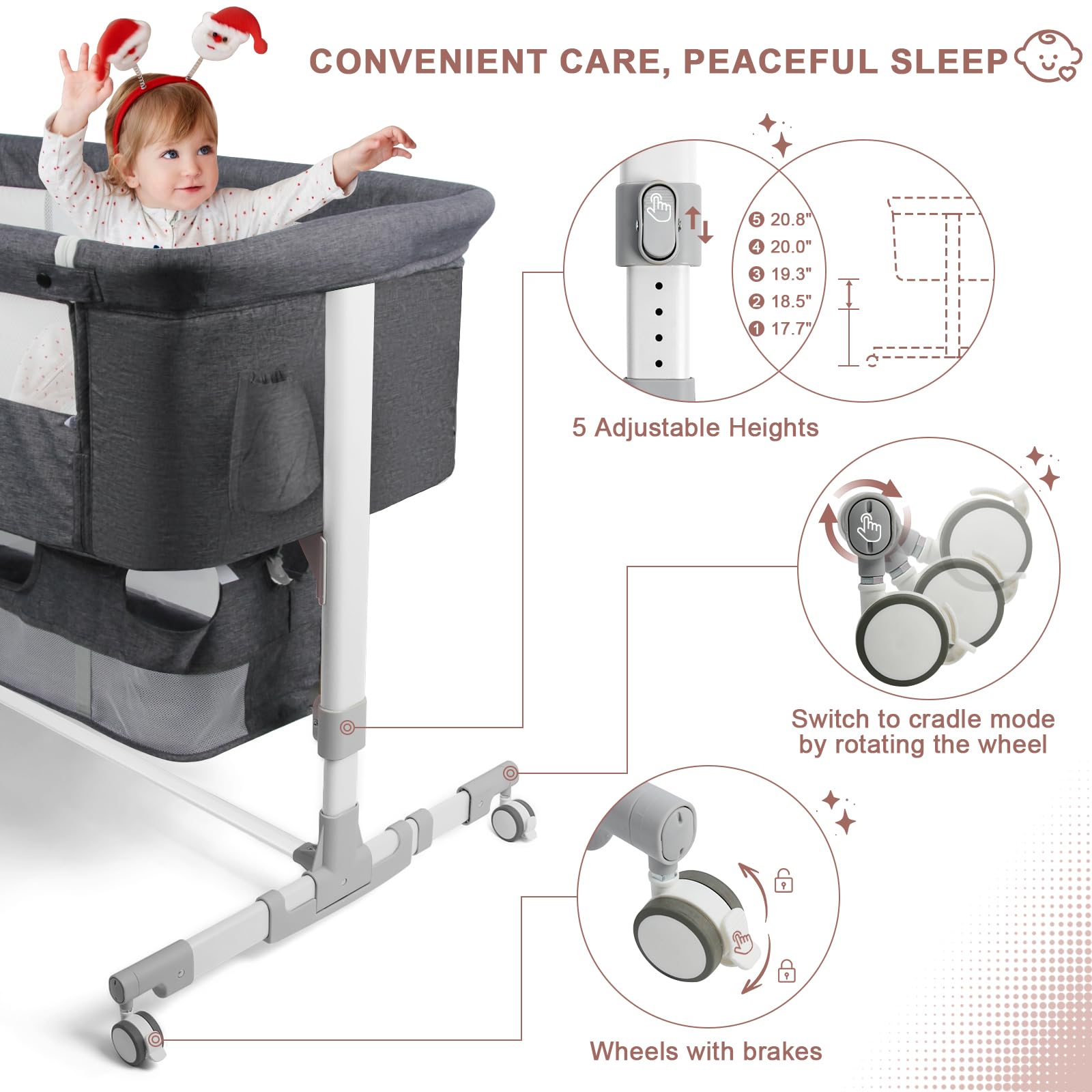 4-in-1 Convertible Bedside Bassinet with Mosquito Net