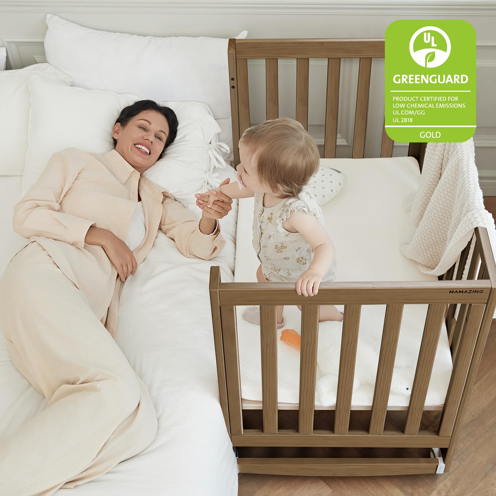 6-in-1 Convertible Baby Crib with Wheels and Adjustable Height