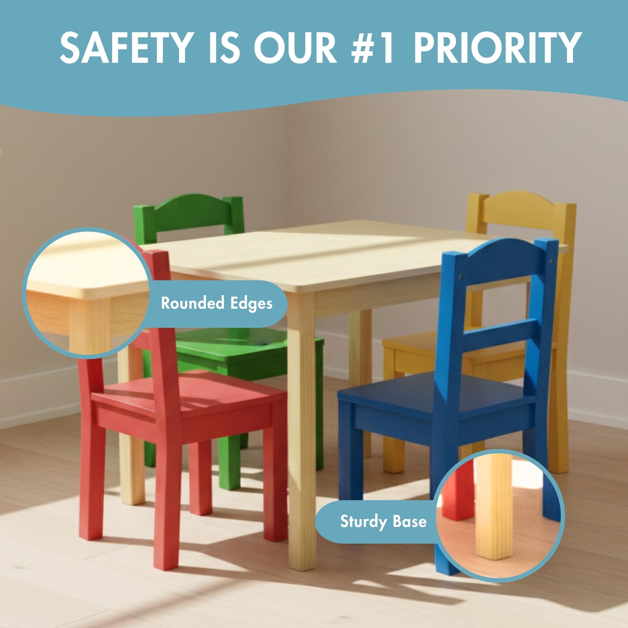 Kids Wooden Table and 4 Chairs Set