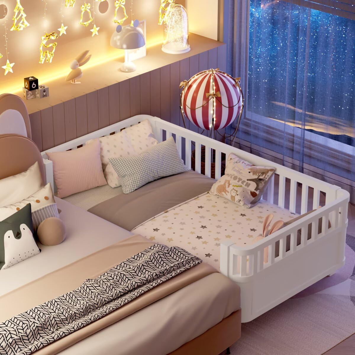 Twin Wooden Floor Bed Frame with Safety Rails