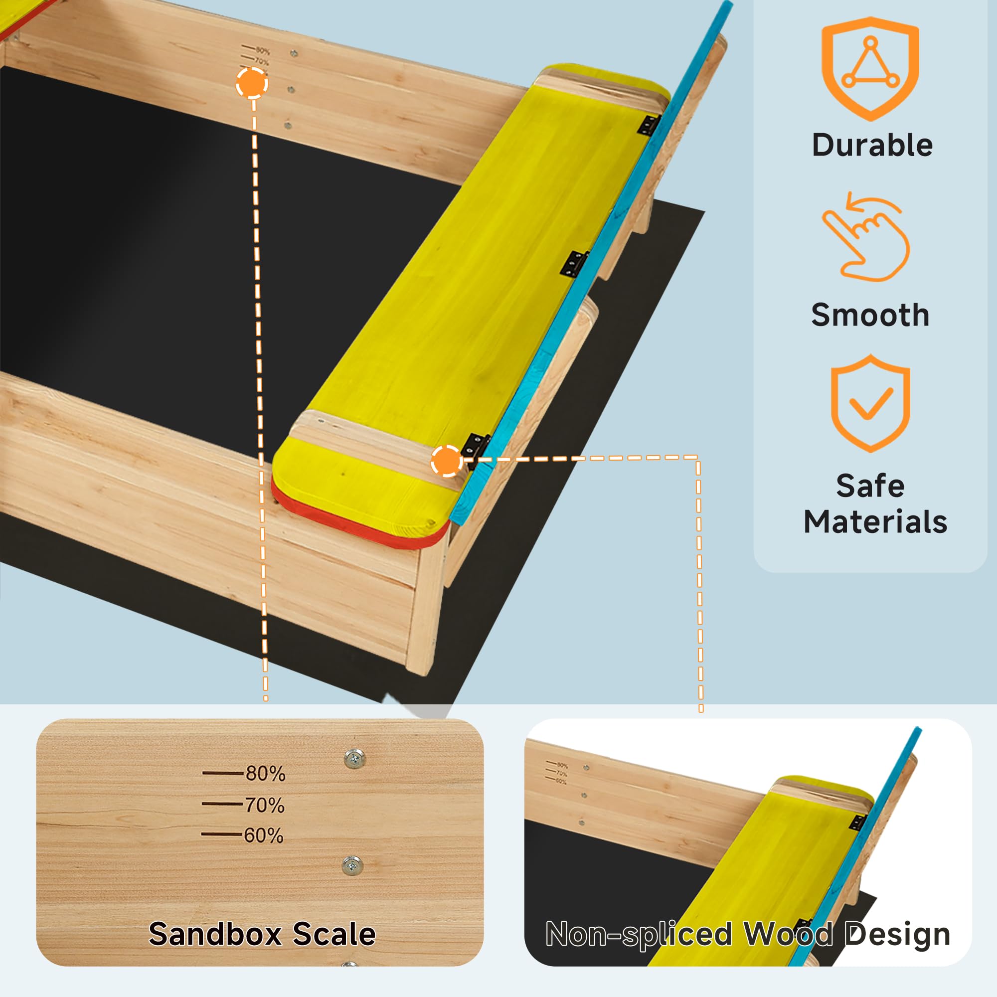 Wooden Sandbox with Canopy and Bench Seats