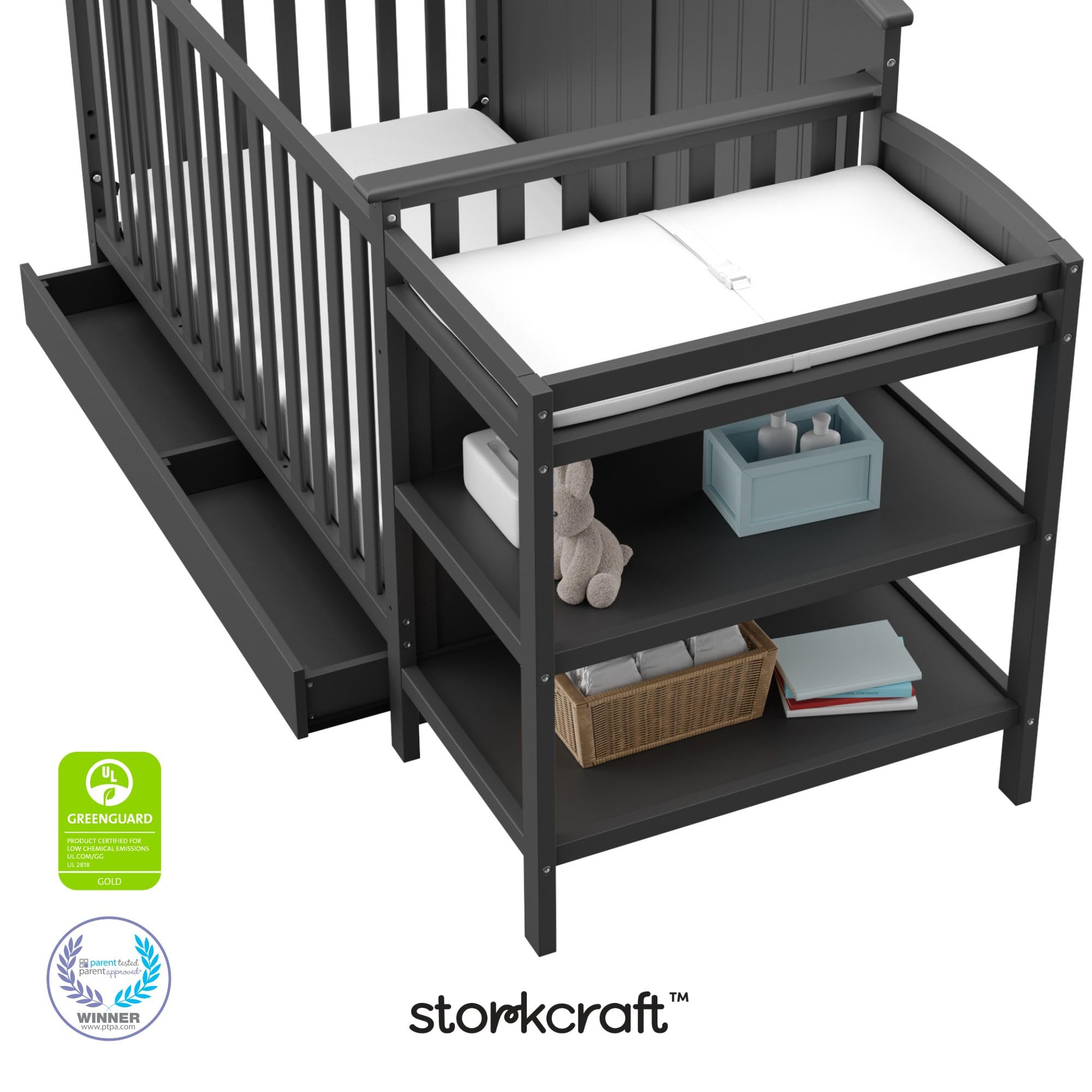 5-in-1 Convertible Crib with Changing Table and Drawer
