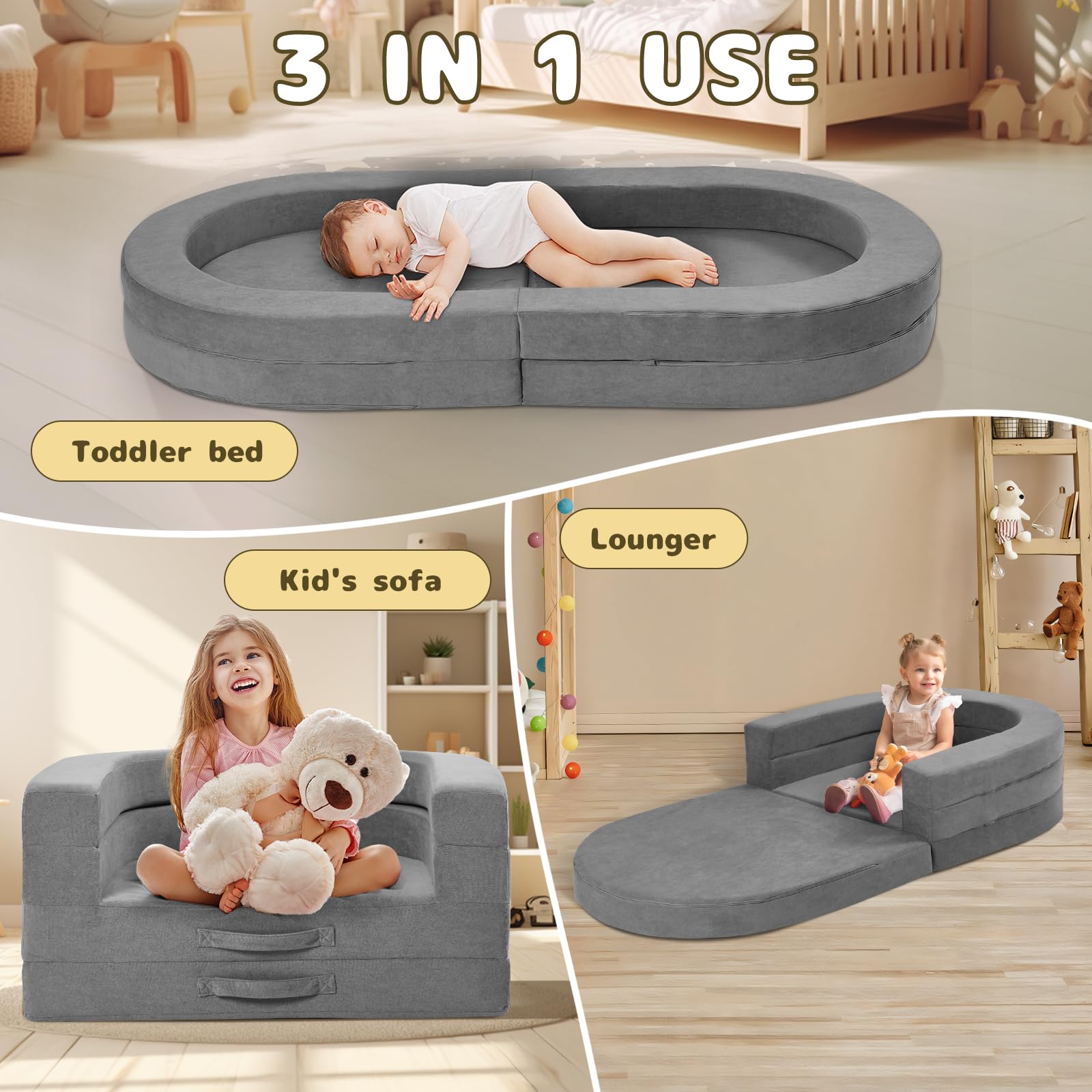 3-in-1 Portable Toddler Travel Bed with Washable Cover