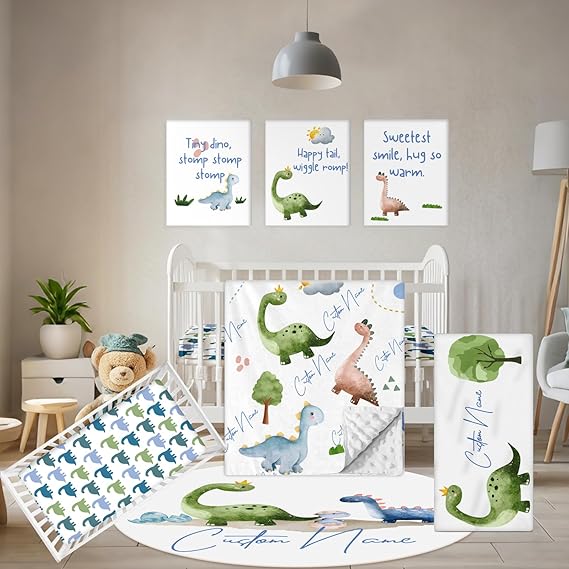 Personalized Baby Bedding Set, 5 Pcs Custom Baby Crib Sets with Name