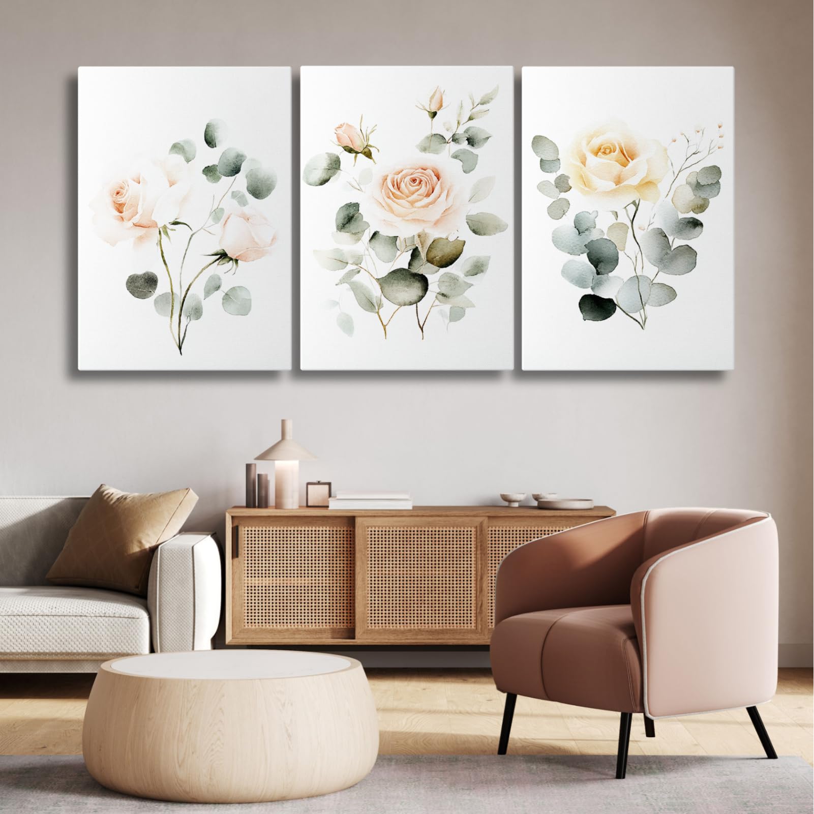 Wildflower Canvas Wall Art Set of 3 Watercolor Floral Prints